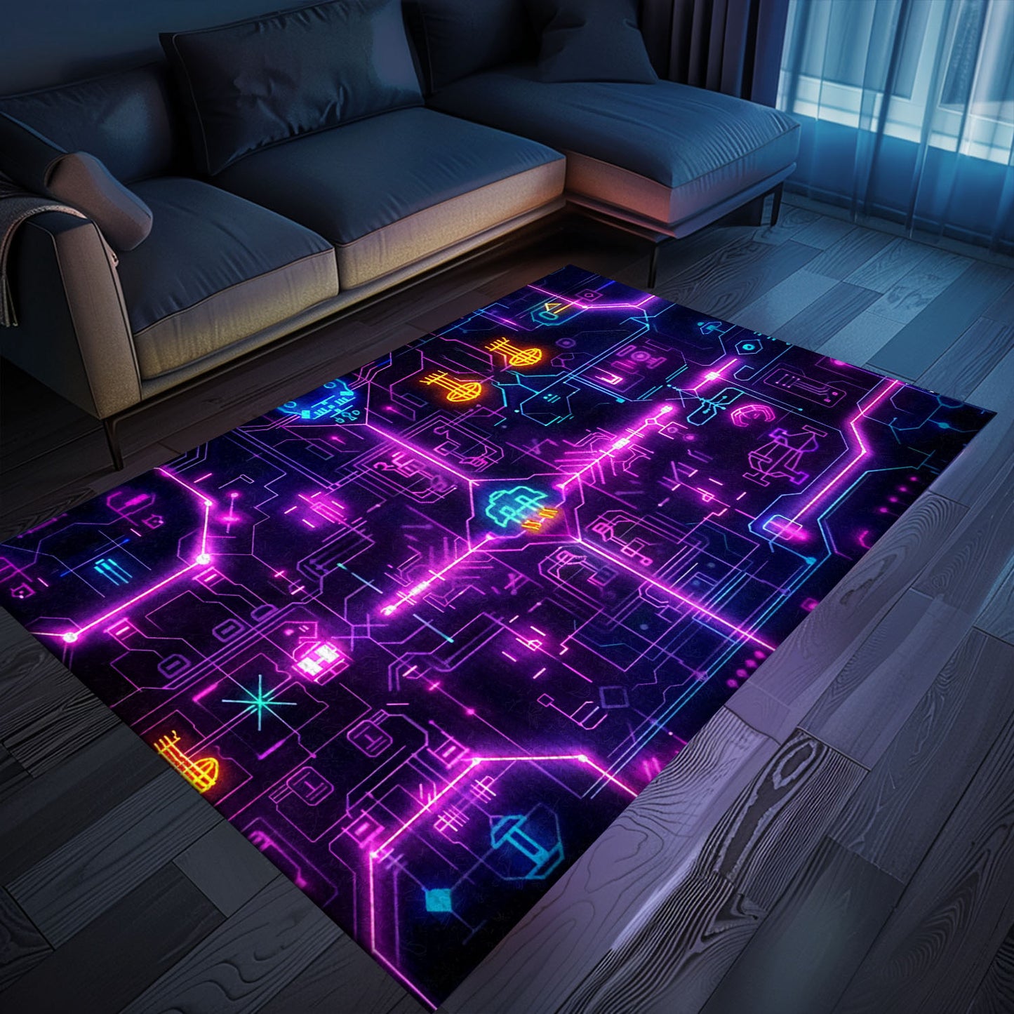 Imbue Your Room with Gaming Nostalgia: Dark and Neon 80s Arcade NES Game 8bit Area Rug, Must-Have for Gamers, Arcade Decor, Gift for Gamers, Video Game Lovers G256