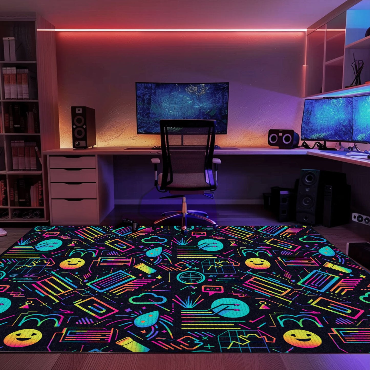 Immerse Yourself in Retro Gaming Paradise with Dark and Neon 80s Arcade NES Game 8bit Area Rug, Ideal for Gamers, Arcade Decor, Gift for Gamers, Video Game Lovers G244