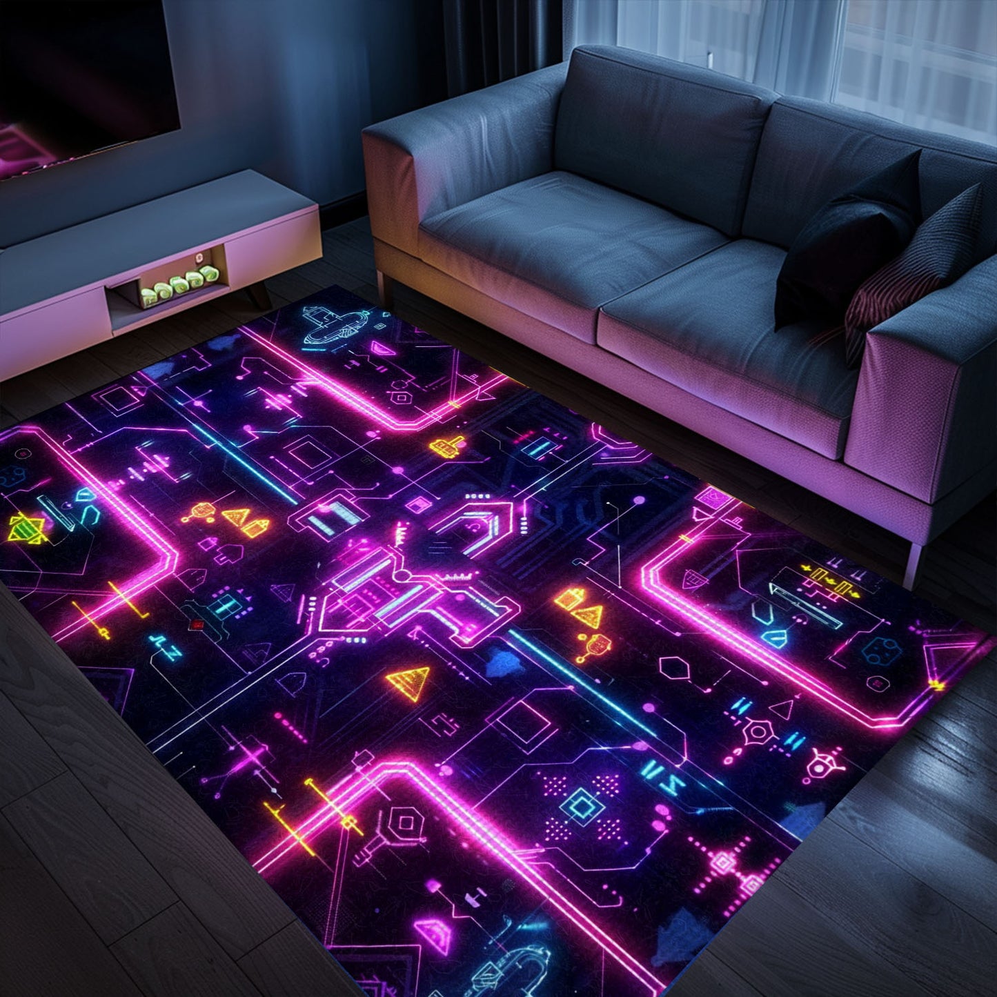 Level Up Your Decor with Dark and Neon 80s Arcade NES Game 8bit Area Rug, Channeling Video Game Nostalgia, Arcade Decor, Gift for Gamers, Video Game Lovers G245