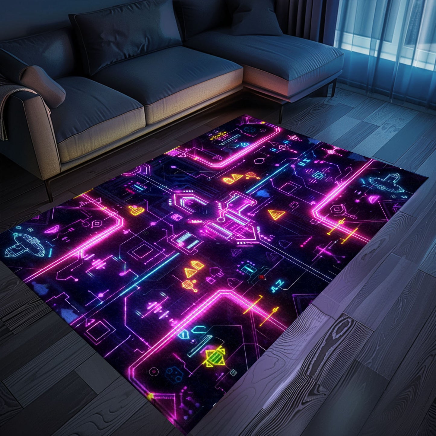 Level Up Your Decor with Dark and Neon 80s Arcade NES Game 8bit Area Rug, Channeling Video Game Nostalgia, Arcade Decor, Gift for Gamers, Video Game Lovers G245