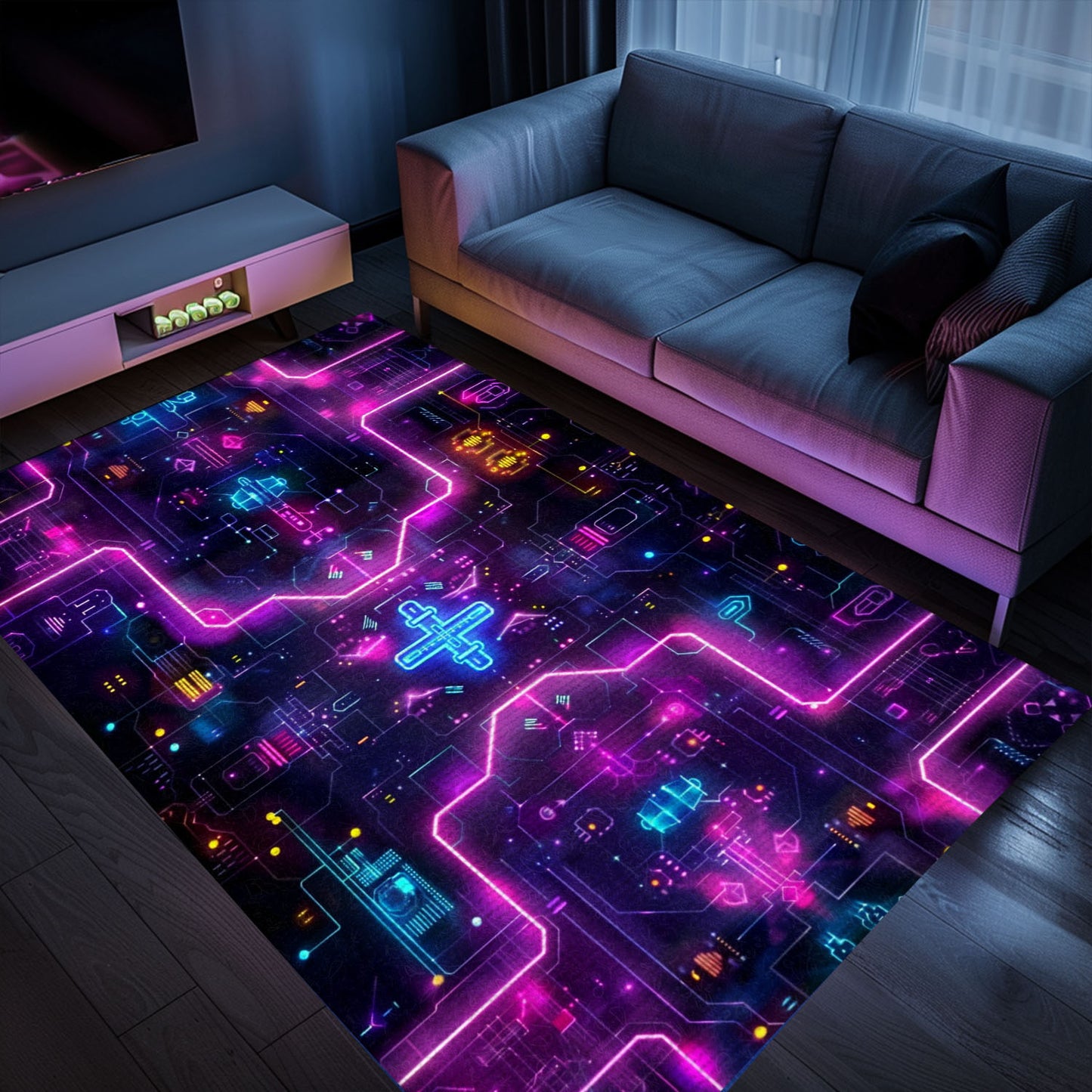 Elevate Your Home with Dark and Neon 80s Arcade NES Game 8bit Area Rug, Perfect Gift for Gamers, Arcade Decor, Gift for Gamers, Video Game Lovers G242