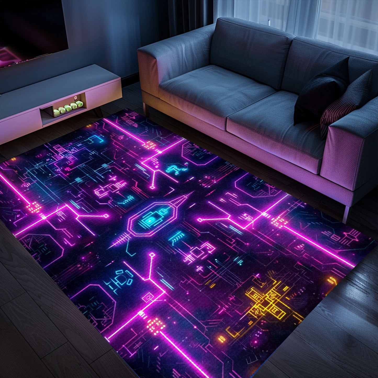 Transform Your Space with Dark and Neon 80s Arcade NES Game 8bit Area Rug, Ideal for Retro Gaming Decor, Arcade Decor, Gift for Gamers, Video Game Lovers G241