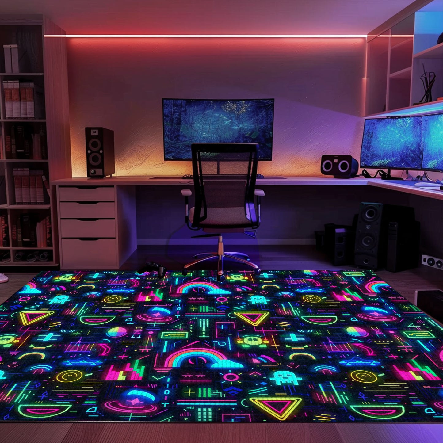 Step into Retro Gaming Paradise with Dark and Neon 80s Arcade NES Game 8bit Rugs, Arcade Decor, Gift for Gamers, Video Game Lovers G358