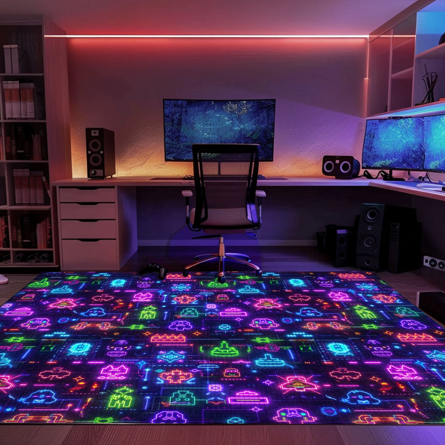 Level Up Your Home Decor with Dark and Neon 80s Arcade NES Game 8bit Rugs, Arcade Decor, Gift for Gamers, Video Game Lovers G354
