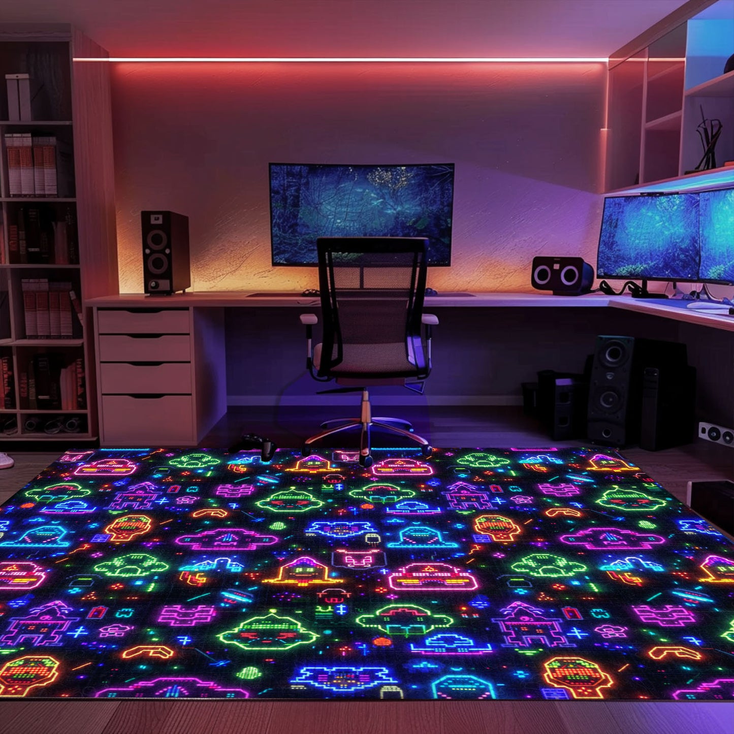 Dark and Neon 80s Arcade NES Game 8bit Rugs: A Must-Have for Retro Gaming Enthusiasts, Arcade Decor, Gift for Gamers, Video Game Lovers G353