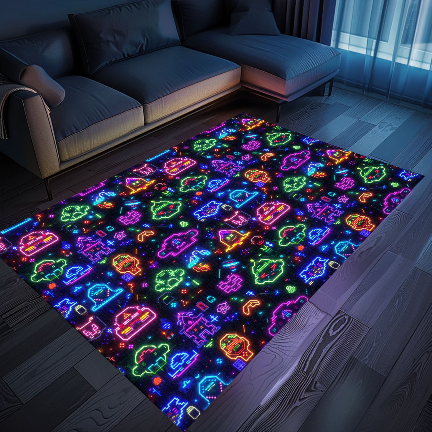 Dark and Neon 80s Arcade NES Game 8bit Rugs: A Must-Have for Retro Gaming Enthusiasts, Arcade Decor, Gift for Gamers, Video Game Lovers G353