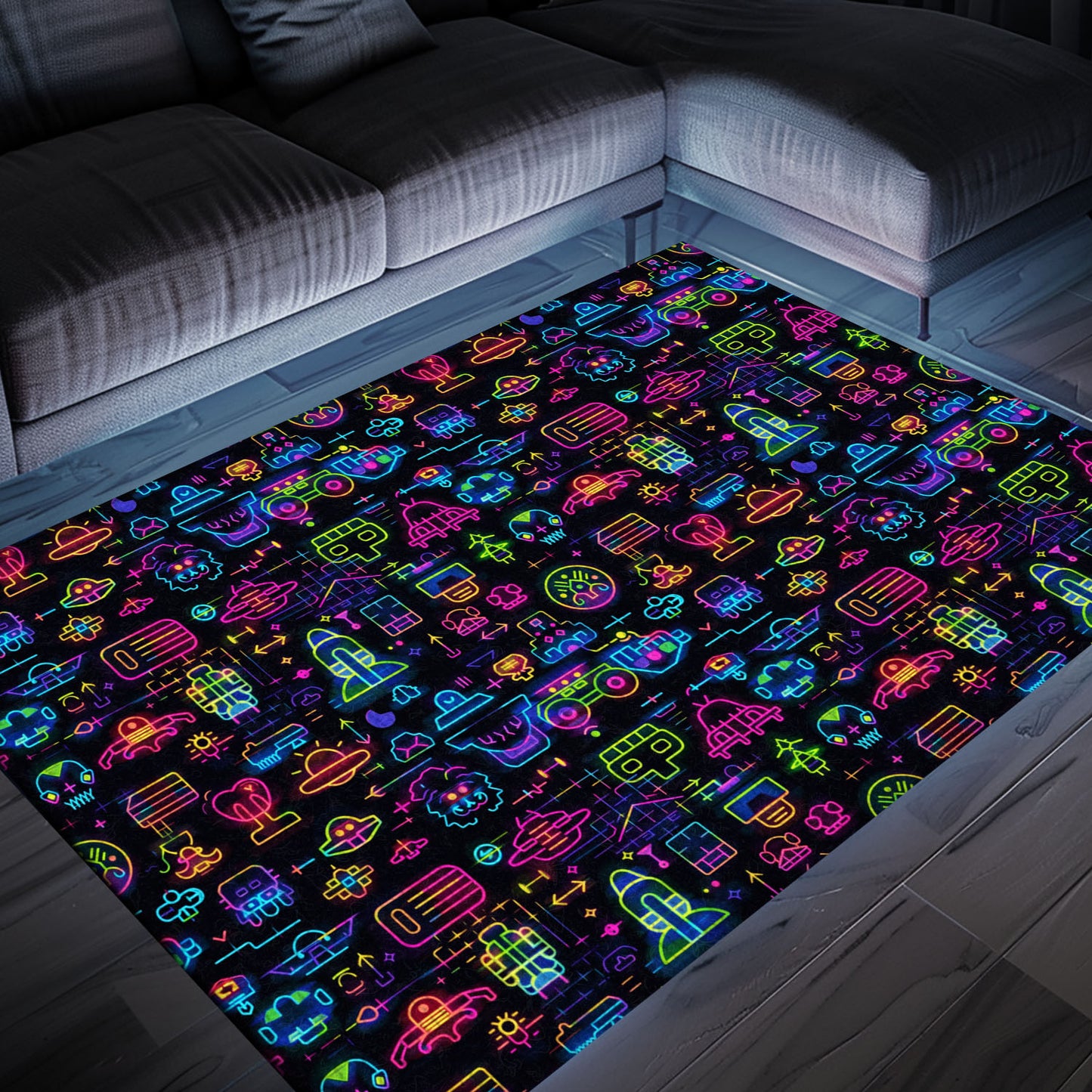 Create the Ultimate Gaming Atmosphere with Dark and Neon 80s Arcade NES Game 8bit Rugs, Arcade Decor, Gift for Gamers, Video Game Lovers G350