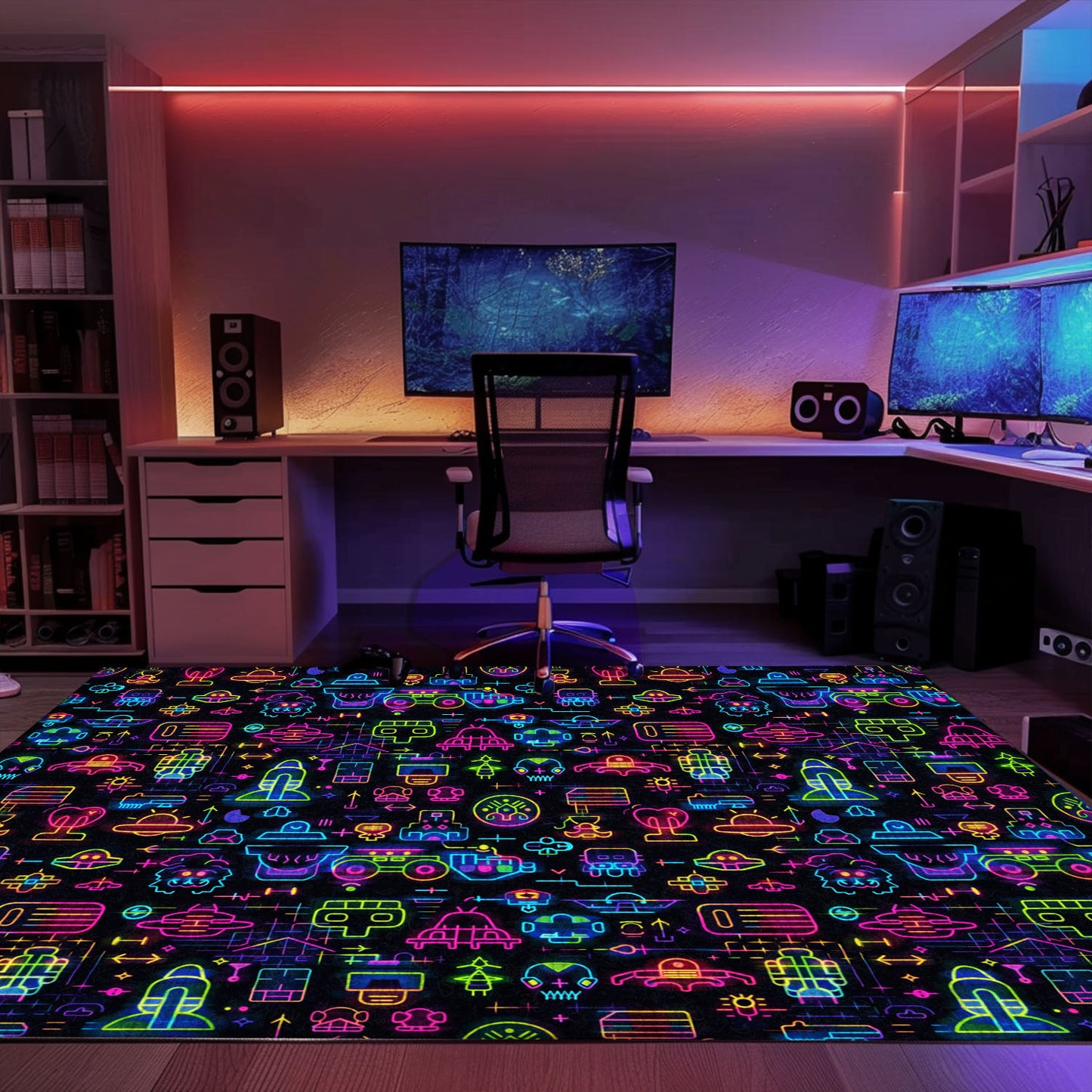Create the Ultimate Gaming Atmosphere with Dark and Neon 80s Arcade NES Game 8bit Rugs, Arcade Decor, Gift for Gamers, Video Game Lovers G350