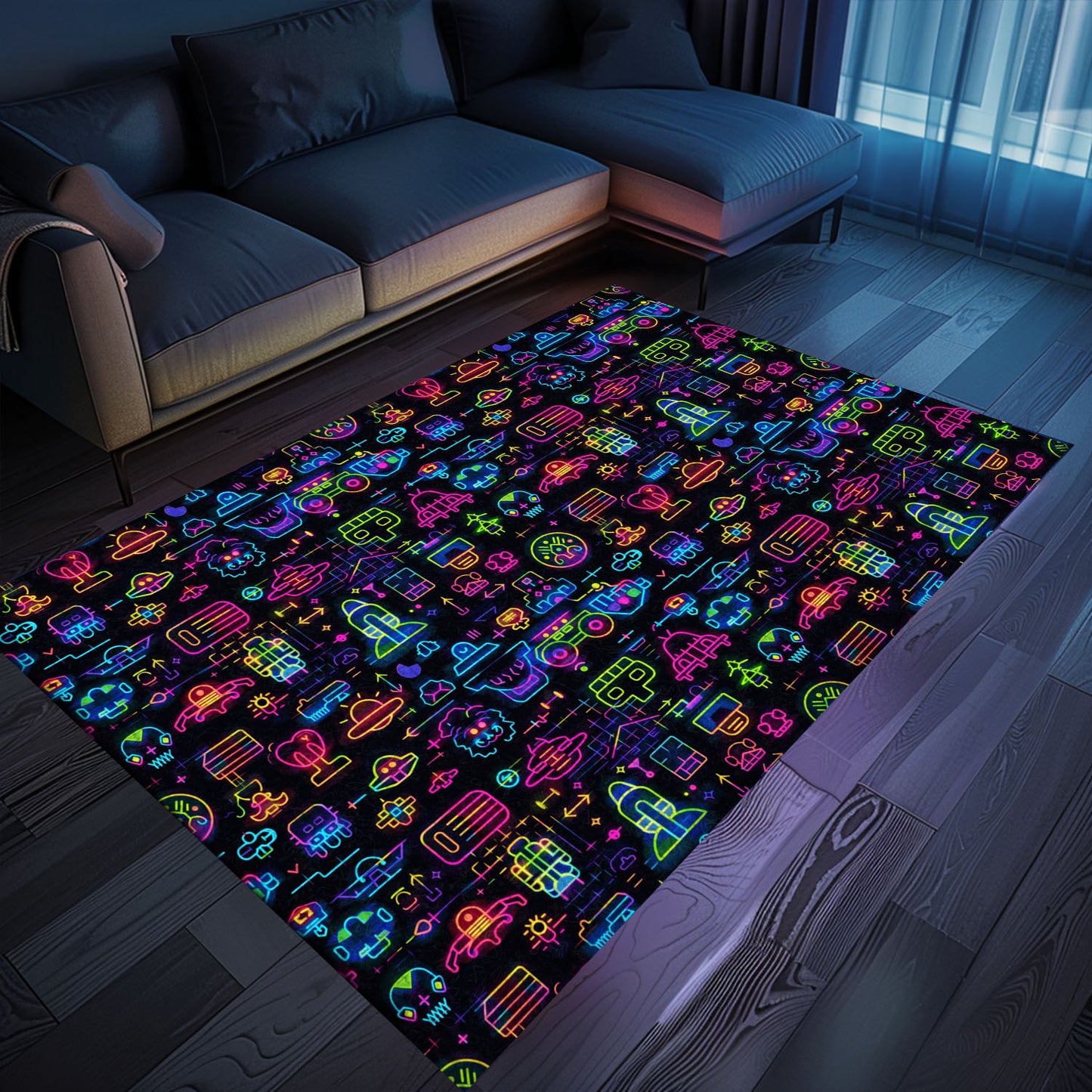 Create the Ultimate Gaming Atmosphere with Dark and Neon 80s Arcade NES Game 8bit Rugs, Arcade Decor, Gift for Gamers, Video Game Lovers G350