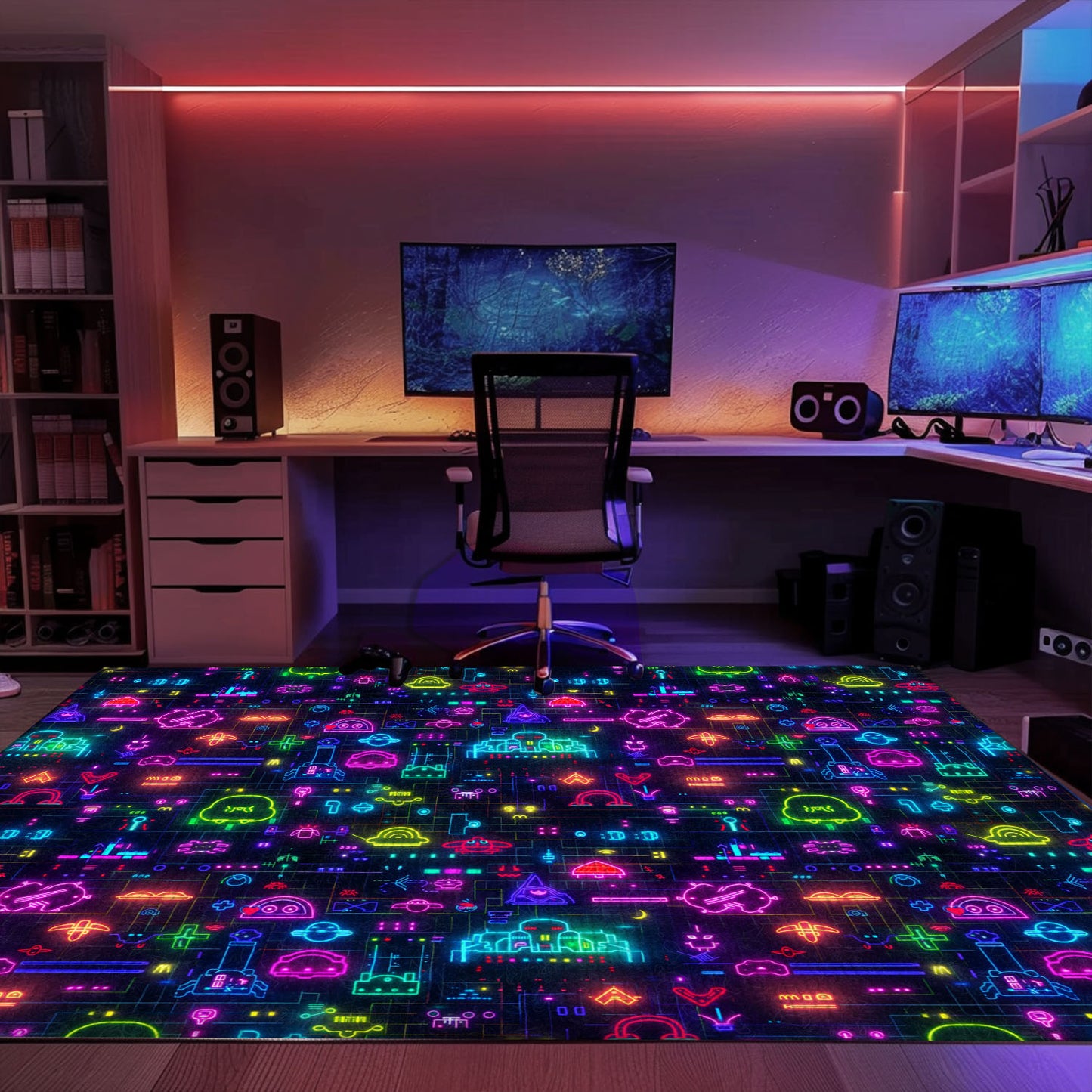 Immerse Yourself in Retro Gaming Bliss with Dark and Neon 80s Arcade NES Game 8bit Rugs, Arcade Decor, Gift for Gamers, Video Game Lovers G348