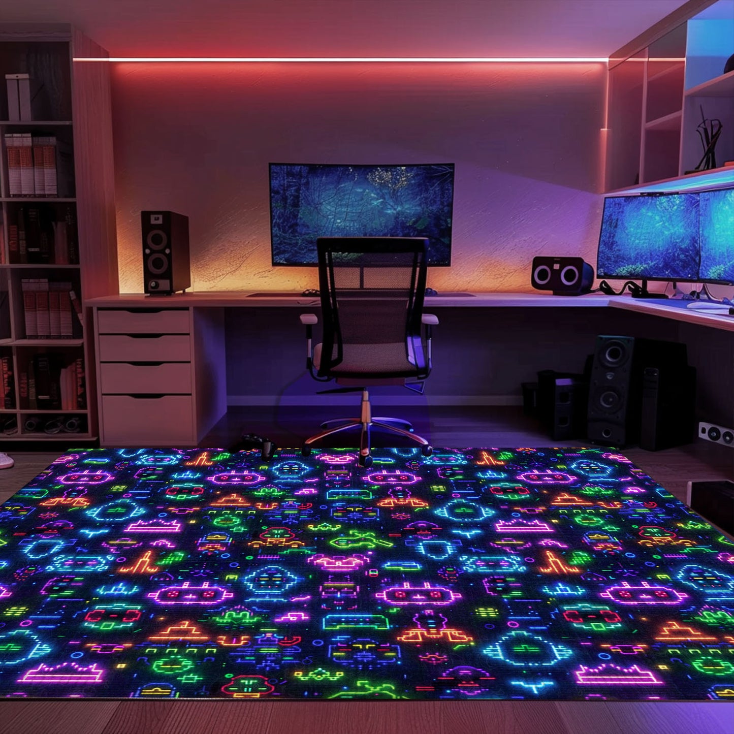 Enhance Your Gaming Den with Dark and Neon 80s Arcade NES Game 8bit Rugs: Perfect for Gamers, Arcade Decor, Gift for Gamers, Video Game Lovers G346
