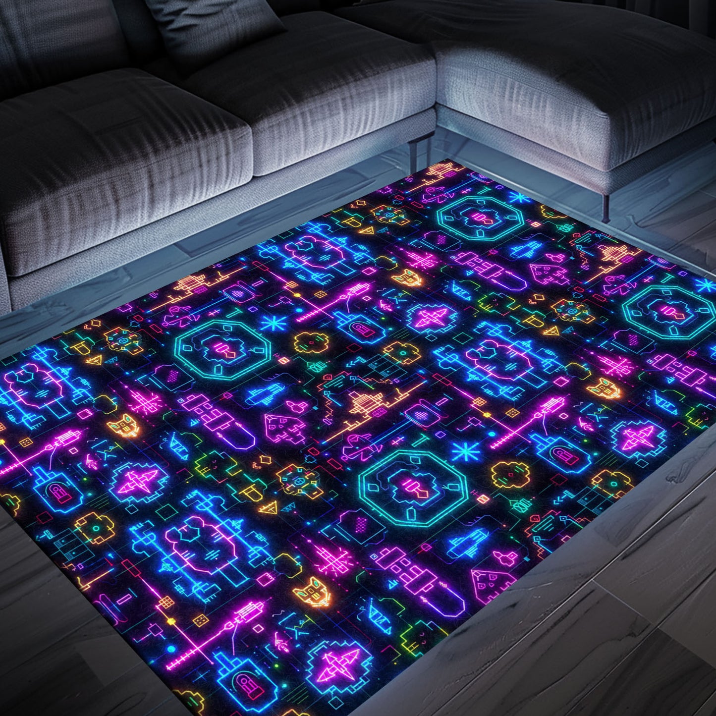 Elevate Your Gaming Space with Dark and Neon 80s Arcade NES Game 8bit Rugs for Living Room and Bedroom, Arcade Decor, Gift for Gamers, Video Game Lovers G341