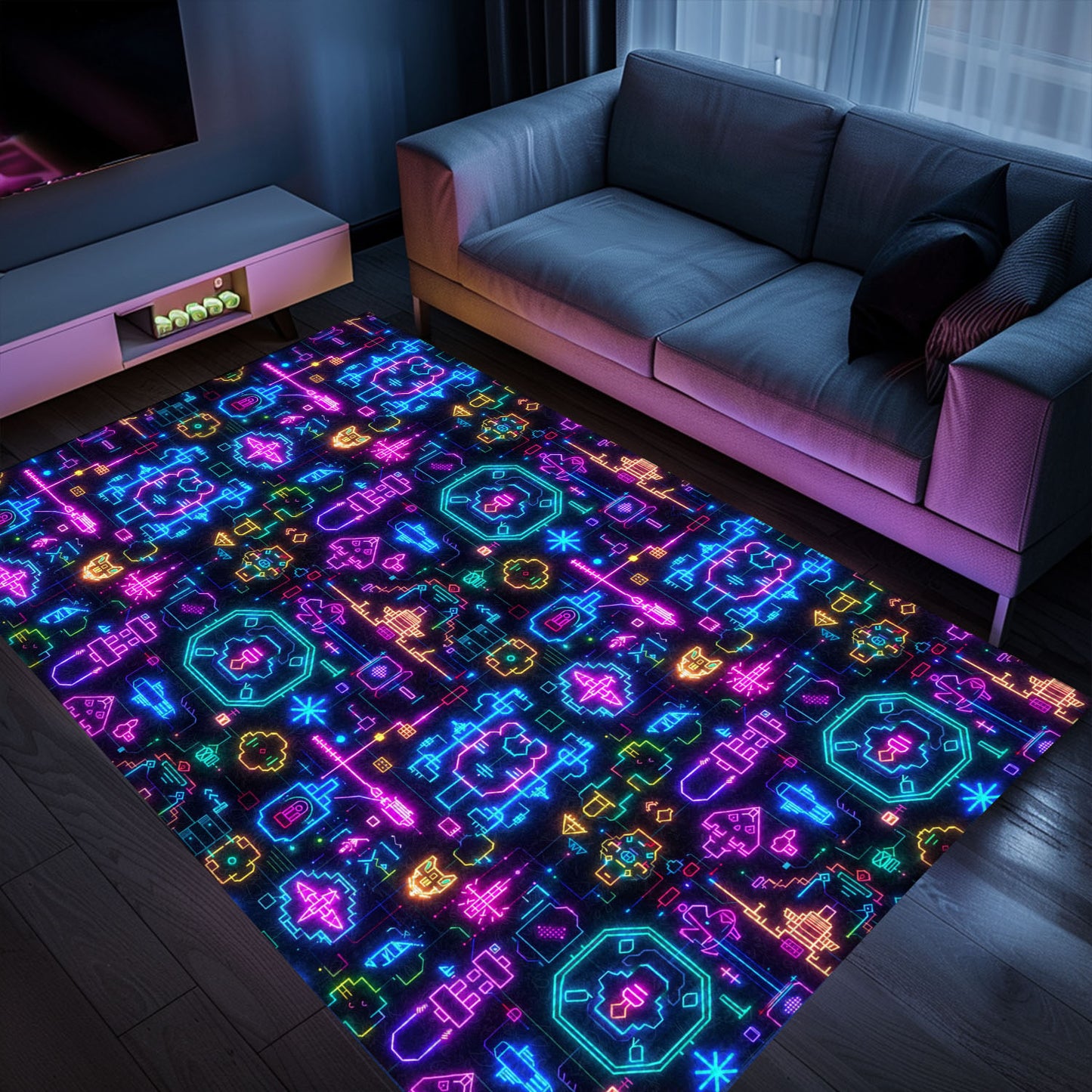 Elevate Your Gaming Space with Dark and Neon 80s Arcade NES Game 8bit Rugs for Living Room and Bedroom, Arcade Decor, Gift for Gamers, Video Game Lovers G341