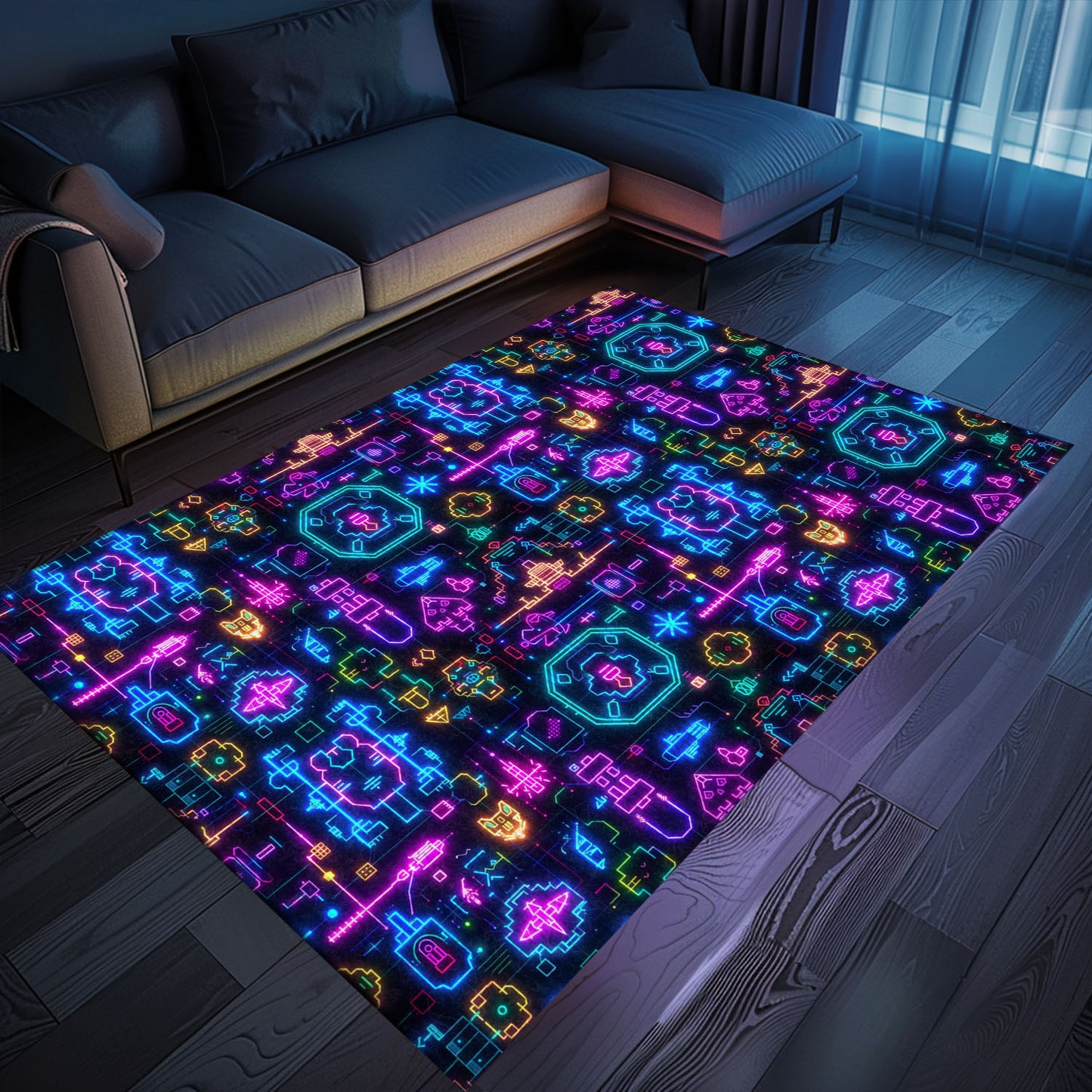 Elevate Your Gaming Space with Dark and Neon 80s Arcade NES Game 8bit Rugs for Living Room and Bedroom, Arcade Decor, Gift for Gamers, Video Game Lovers G341