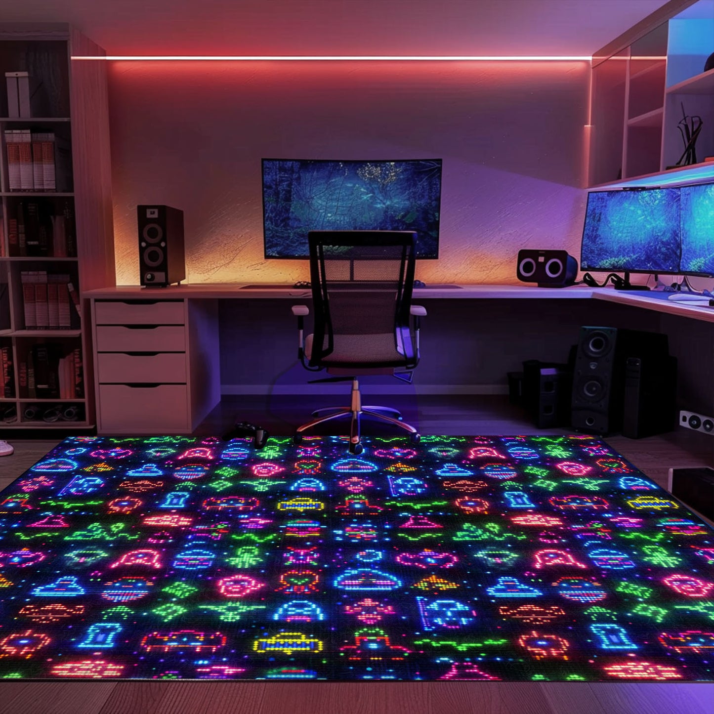 Elevate Your Gaming Den with Dark and Neon 80s Arcade NES Game 8bit Rugs: A Gamer's Dream, Arcade Decor, Gift for Gamers, Video Game Lovers G340