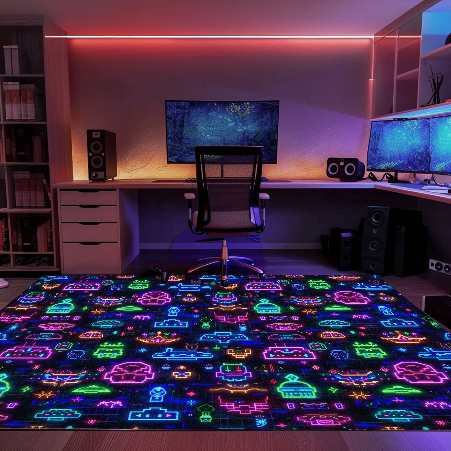 Dive into Retro Gaming Culture with Dark and Neon 80s Arcade NES Game 8bit Rugs, Arcade Decor, Gift for Gamers, Video Game Lovers G337