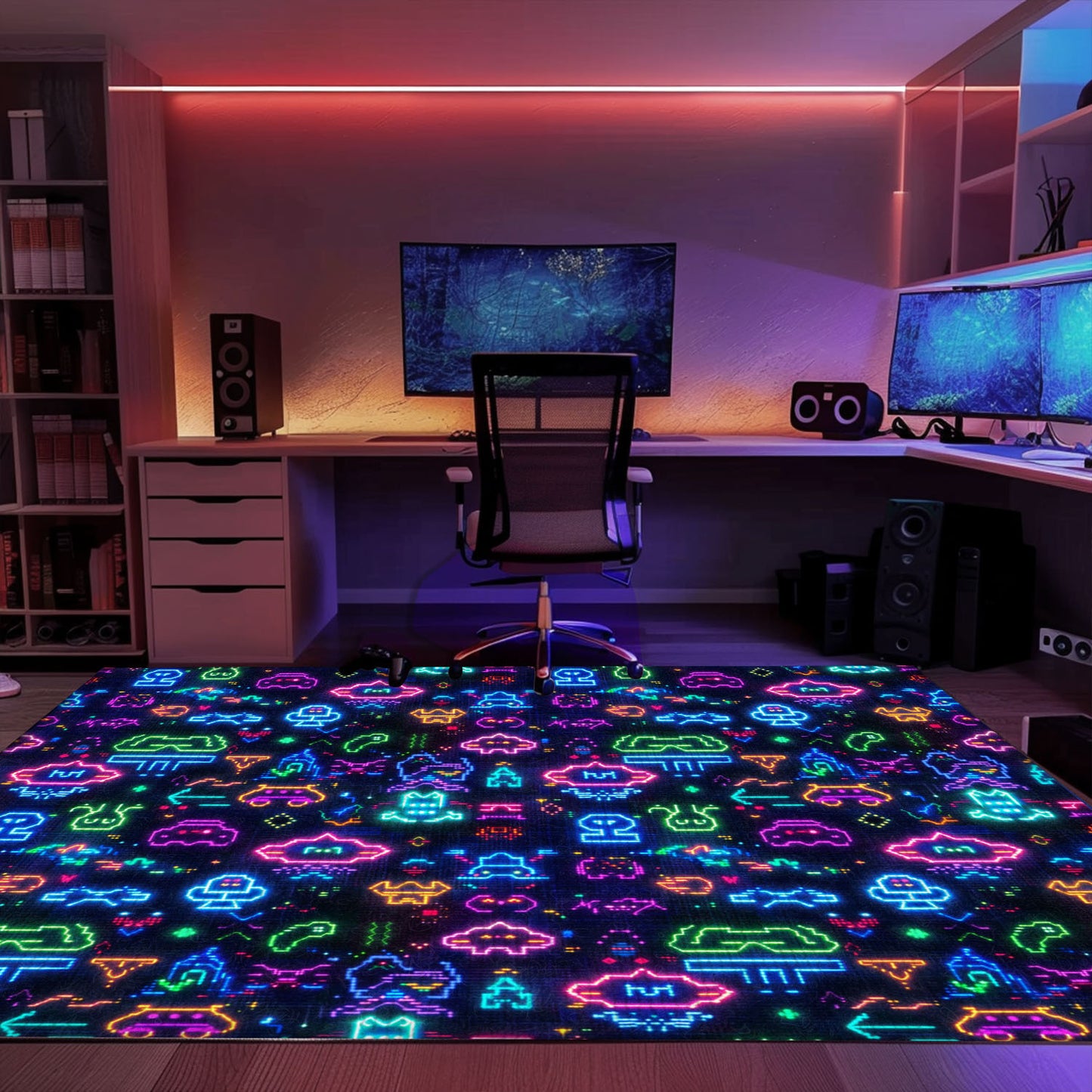 Elevate Your Décor with Dark and Neon 80s Arcade NES Game 8bit Rugs: Perfect for Any Space, Arcade Decor, Gift for Gamers, Video Game Lovers G331