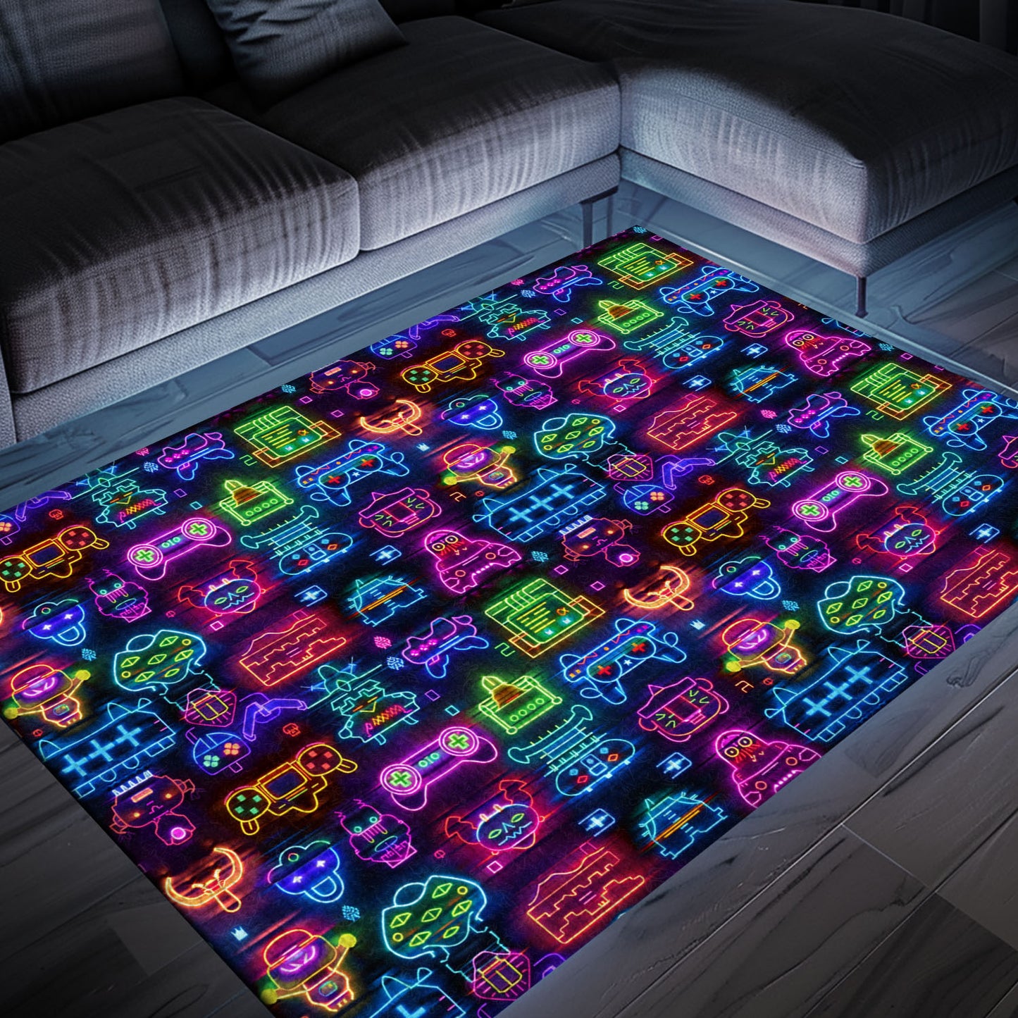 Dark and Neon 80s Arcade NES Game 8bit Area Rug: A Must-Have for Every Gamer's Collection, Arcade Decor, Gift for Gamers, Video Game Lovers G328