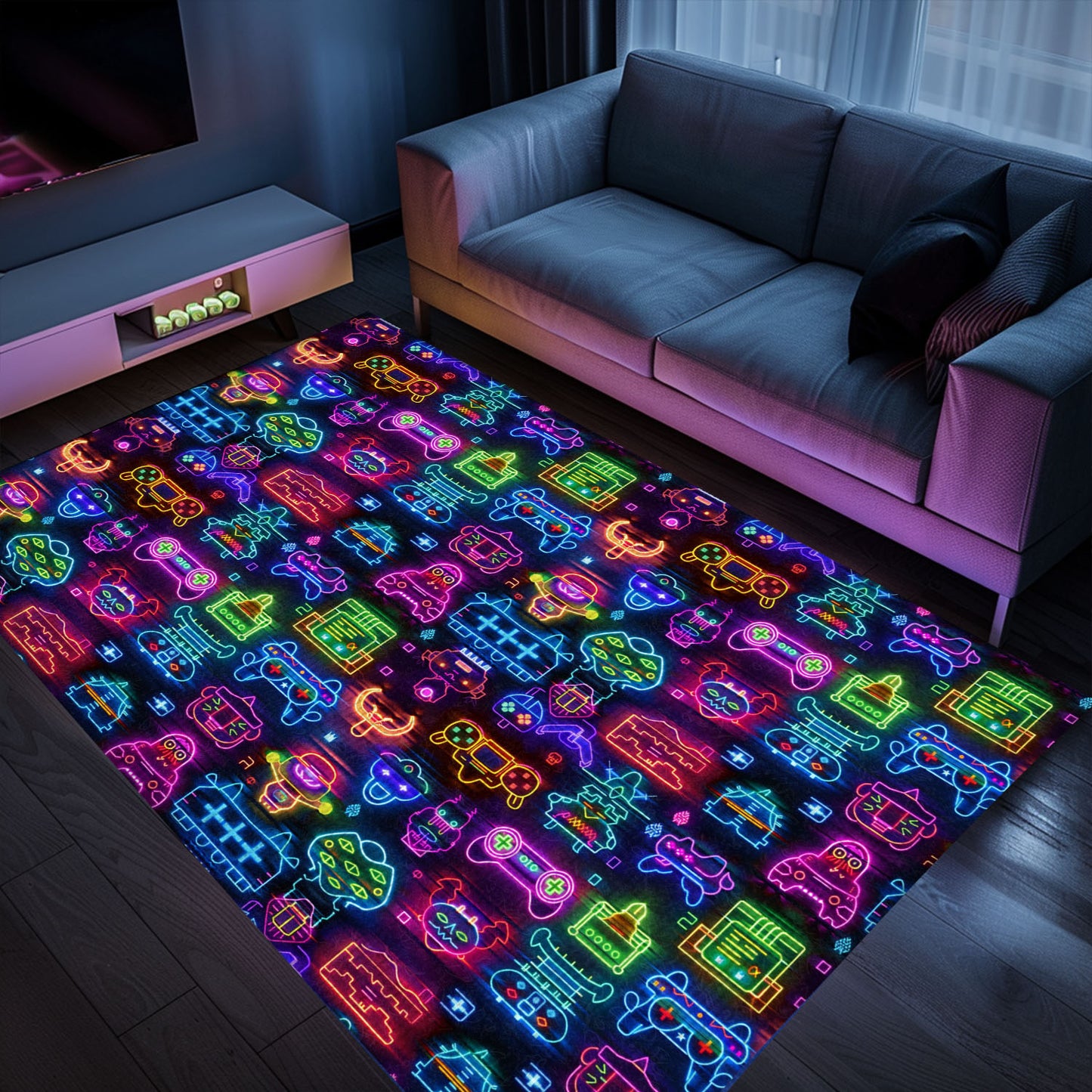 Dark and Neon 80s Arcade NES Game 8bit Area Rug: A Must-Have for Every Gamer's Collection, Arcade Decor, Gift for Gamers, Video Game Lovers G328