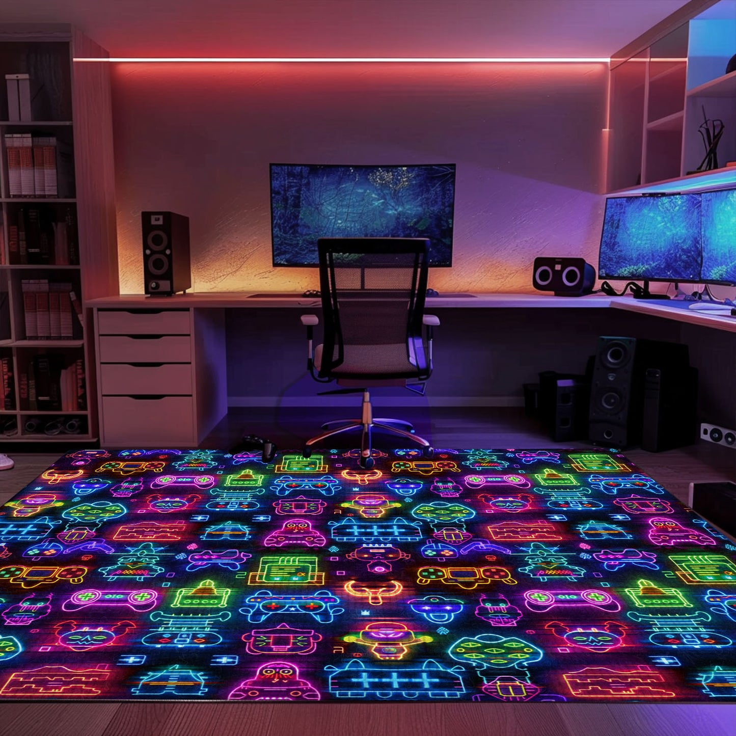 Dark and Neon 80s Arcade NES Game 8bit Area Rug: A Must-Have for Every Gamer's Collection, Arcade Decor, Gift for Gamers, Video Game Lovers G328