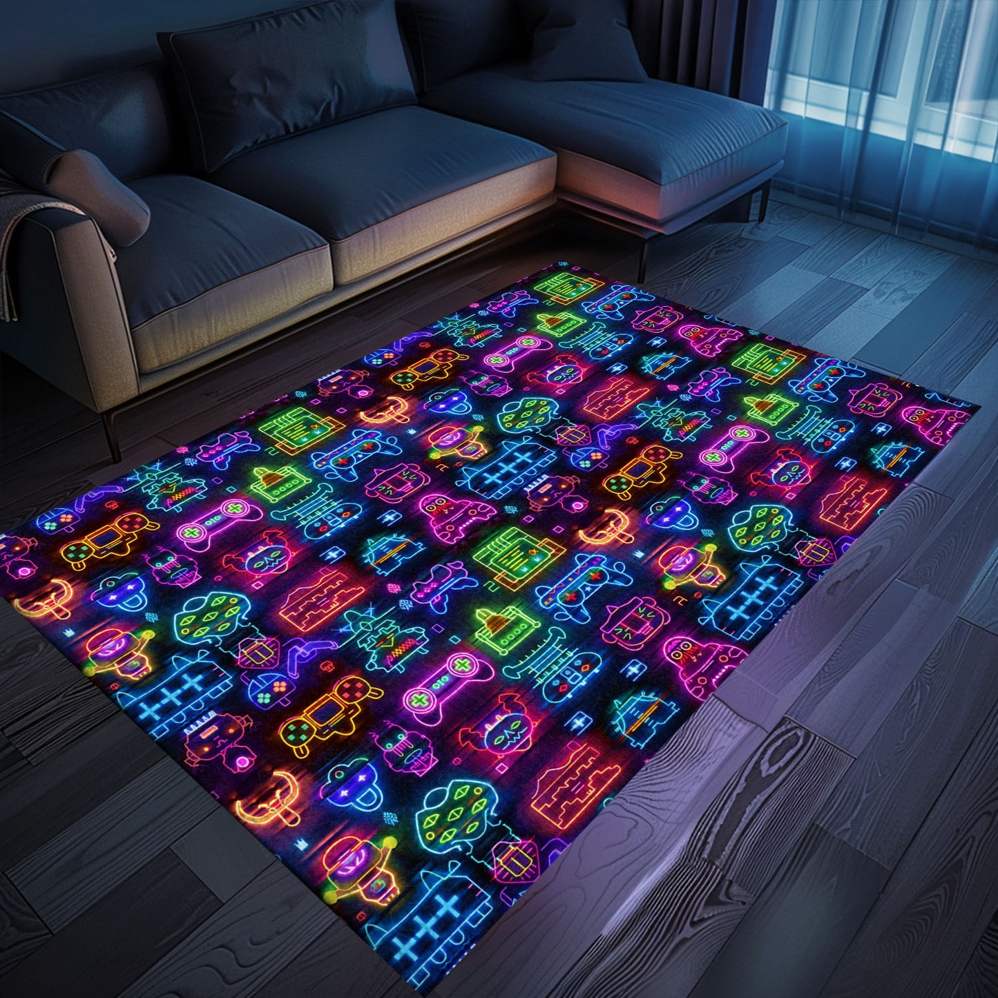 Dark and Neon 80s Arcade NES Game 8bit Area Rug: A Must-Have for Every Gamer's Collection, Arcade Decor, Gift for Gamers, Video Game Lovers G328