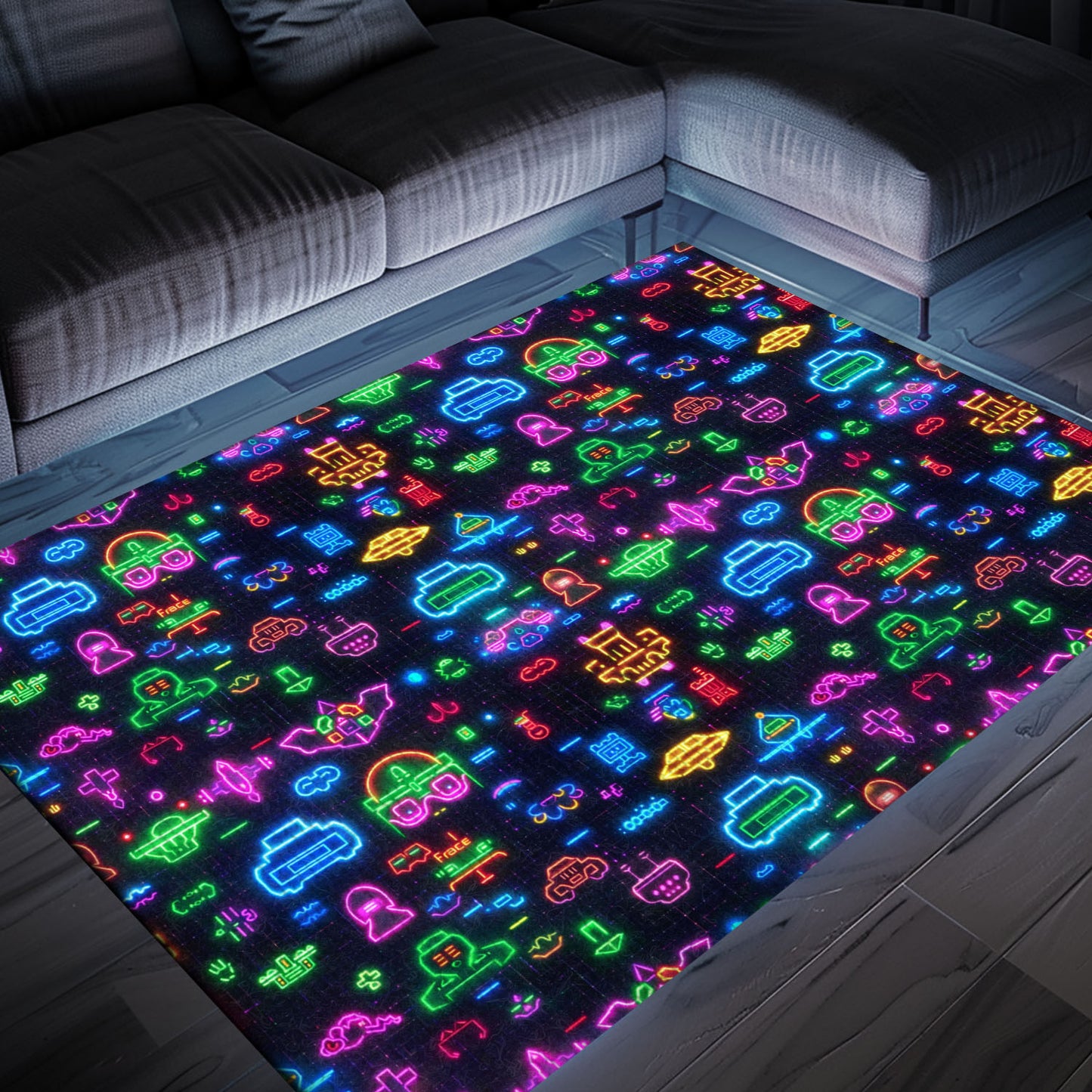 Step Back in Time with Dark and Neon 80s Arcade NES Game 8bit Area Rug for Your Living Space, Arcade Decor, Gift for Gamers, Video Game Lovers G326