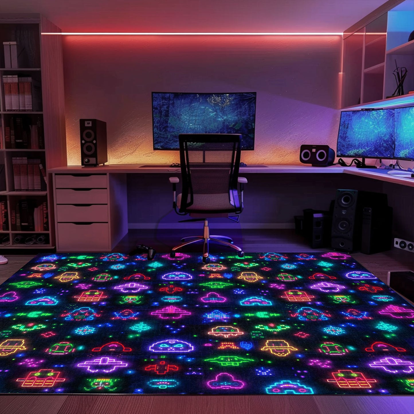 Elevate Your Home Décor with the Iconic Dark and Neon 80s Arcade NES Game 8bit Area Rug, Arcade Decor, Gift for Gamers, Video Game Lovers G322