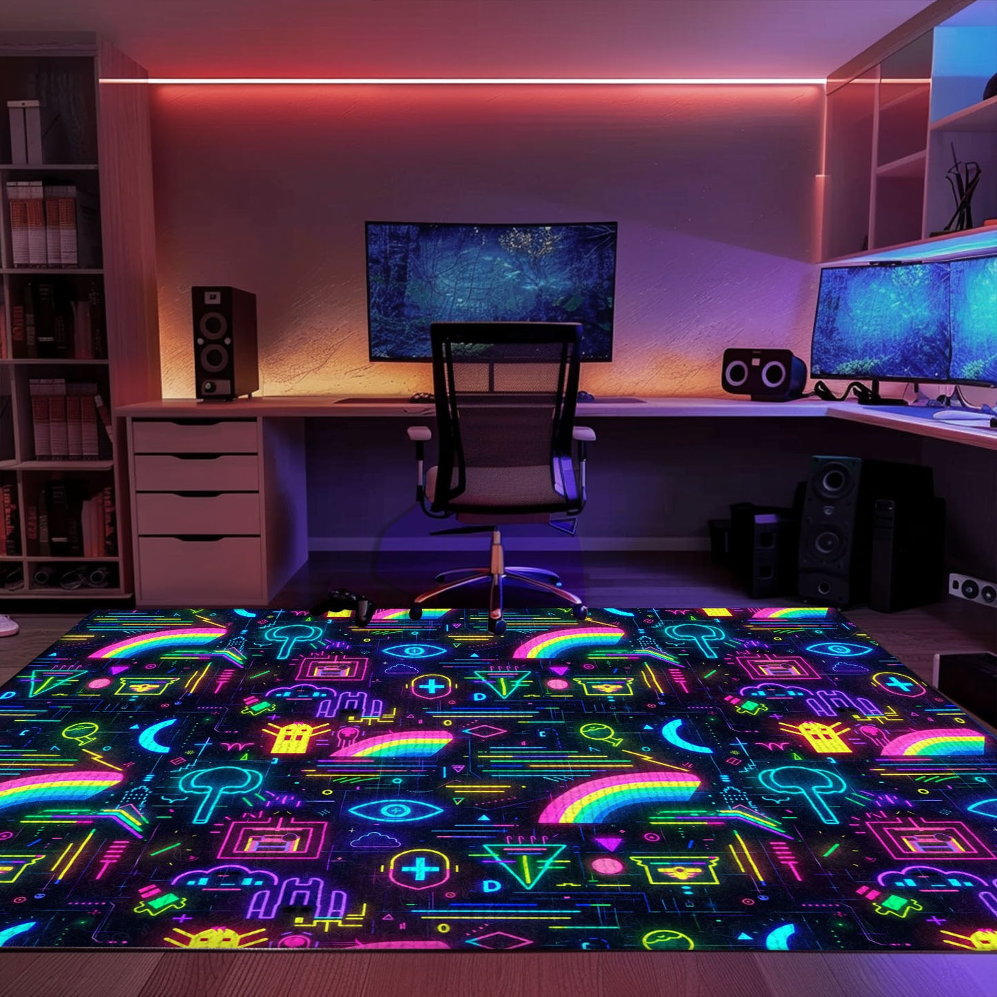 Dark and Neon 80s Arcade NES Game 8bit Area Rug: Perfect for Creating Gaming Zones in Your Home, Arcade Decor, Gift for Gamers, Video Game Lovers G320