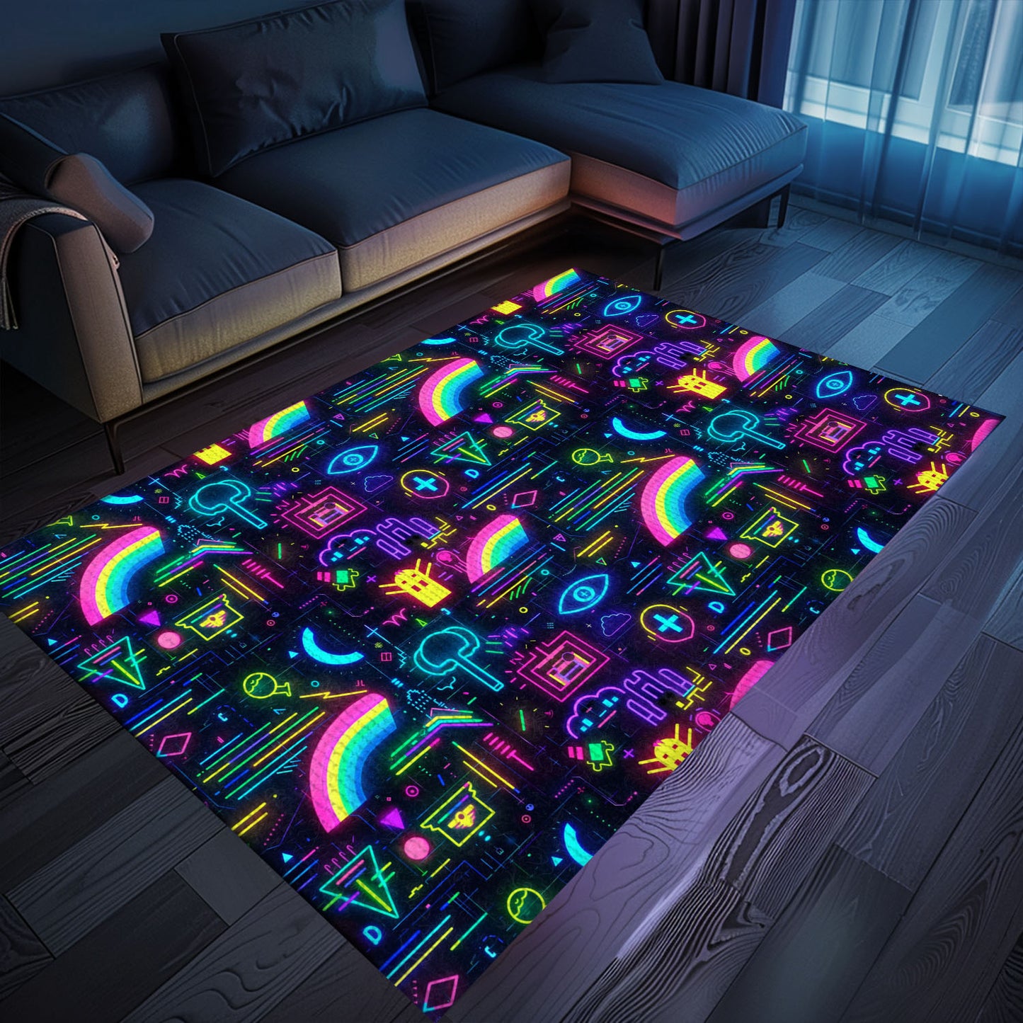 Dark and Neon 80s Arcade NES Game 8bit Area Rug: Perfect for Creating Gaming Zones in Your Home, Arcade Decor, Gift for Gamers, Video Game Lovers G320