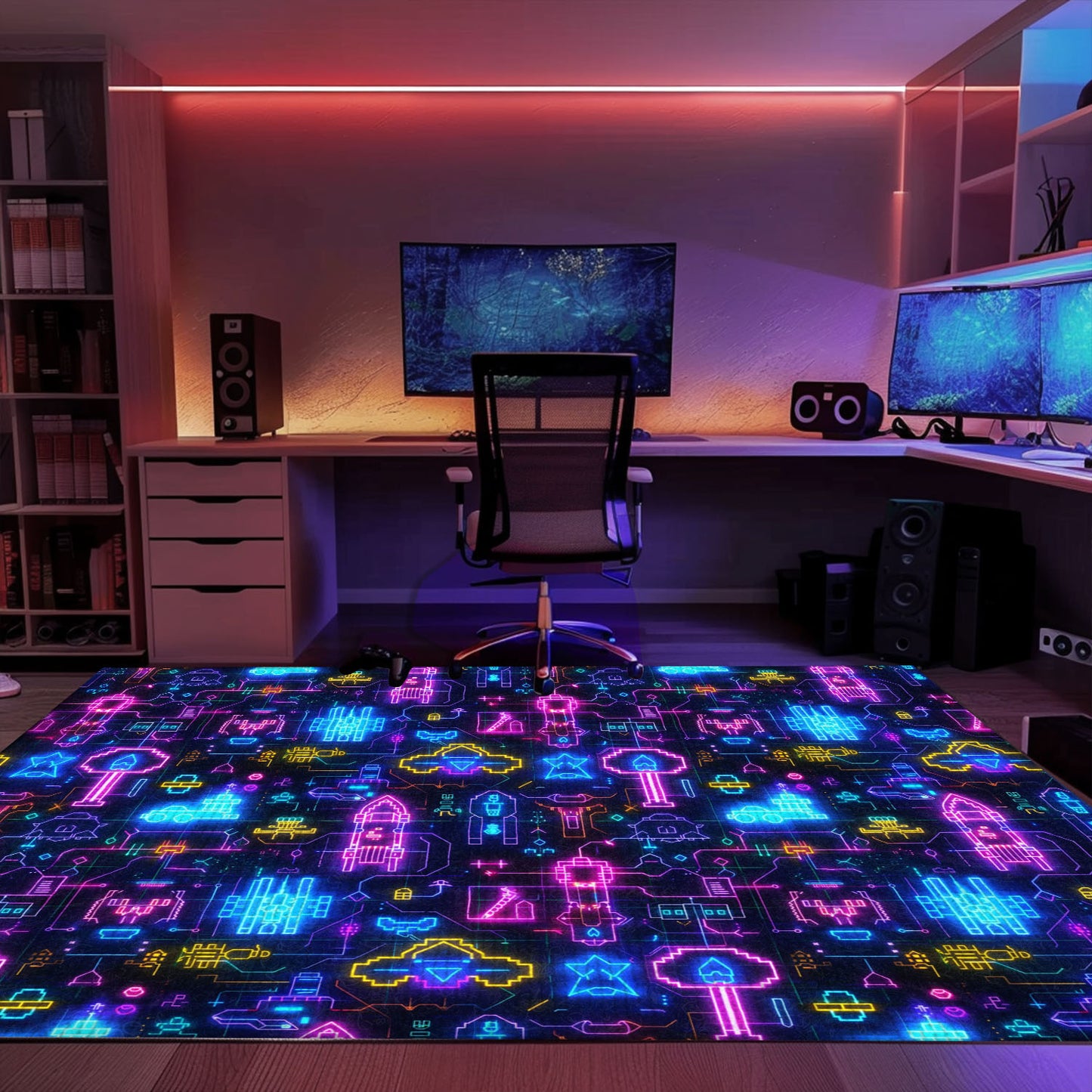 Level Up Your Decor with the Dark and Neon 80s Arcade NES Game 8bit Area Rug, Arcade Decor, Gift for Gamers, Video Game Lovers G317