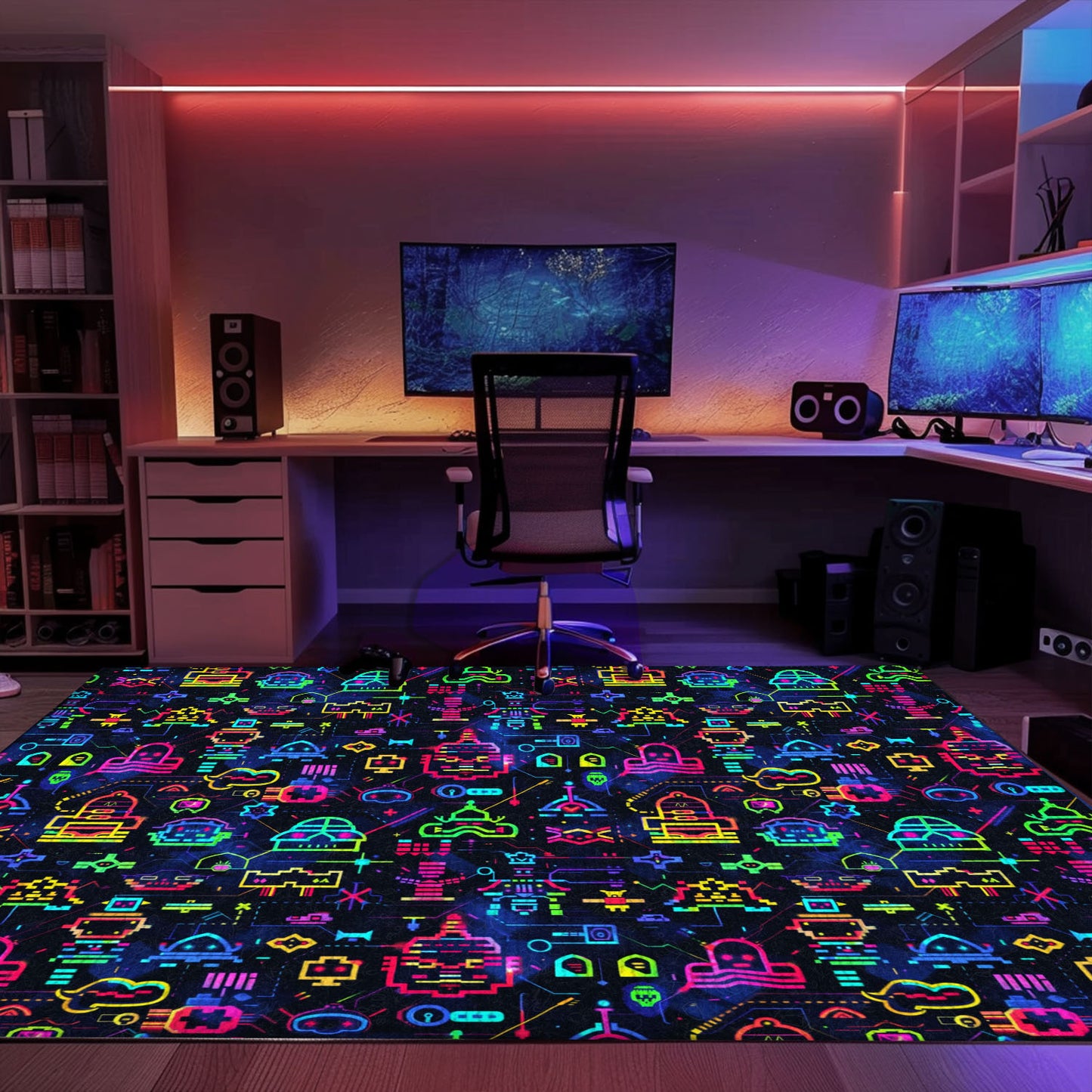 Infuse Your Living Space with Retro Charm Using the Dark and Neon 80s Arcade NES Game 8bit Area Rug, Arcade Decor, Gift for Gamers, Video Game Lovers G315