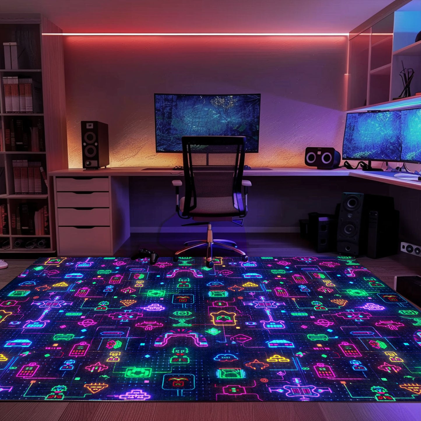 Dive into Retro Gaming Bliss with the Dark and Neon 80s Arcade NES Game 8bit Area Rug, Arcade Decor, Gift for Gamers, Video Game Lovers G311