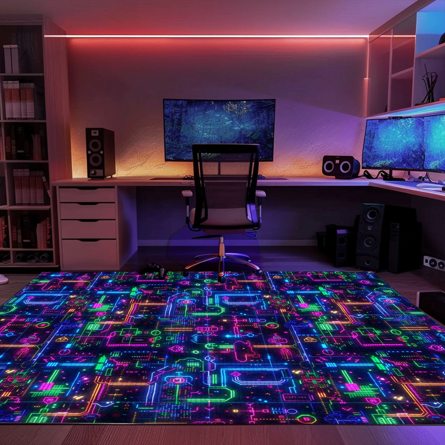 Step Into the World of Classic Gaming with the Dark and Neon 80s Arcade NES Game 8bit Area Rug, Arcade Decor, Gift for Gamers, Video Game Lovers G309