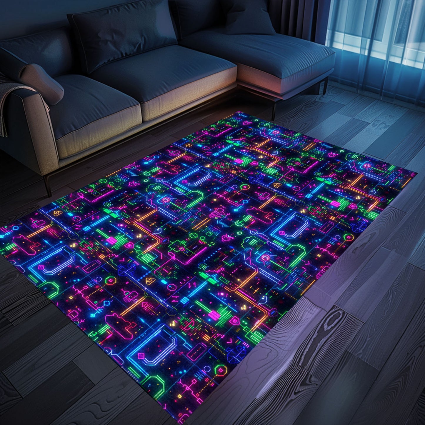 Step Into the World of Classic Gaming with the Dark and Neon 80s Arcade NES Game 8bit Area Rug, Arcade Decor, Gift for Gamers, Video Game Lovers G309
