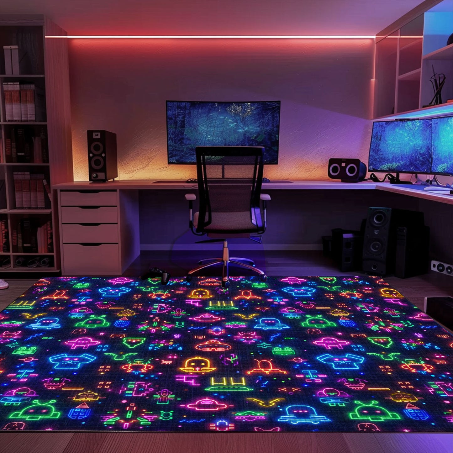 Dark and Neon 80s Arcade NES Game 8bit Area Rug: A Must-Have for Video Game Enthusiasts, Arcade Decor, Gift for Gamers, Video Game Lovers G308