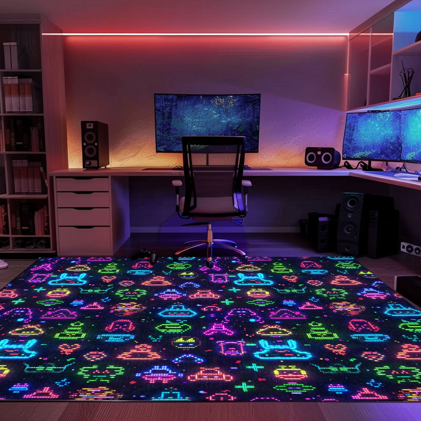 Transform Your Living Space with a Dark and Neon 80s Arcade NES Game 8bit Area Rug, Arcade Decor, Gift for Gamers, Video Game Lovers G301