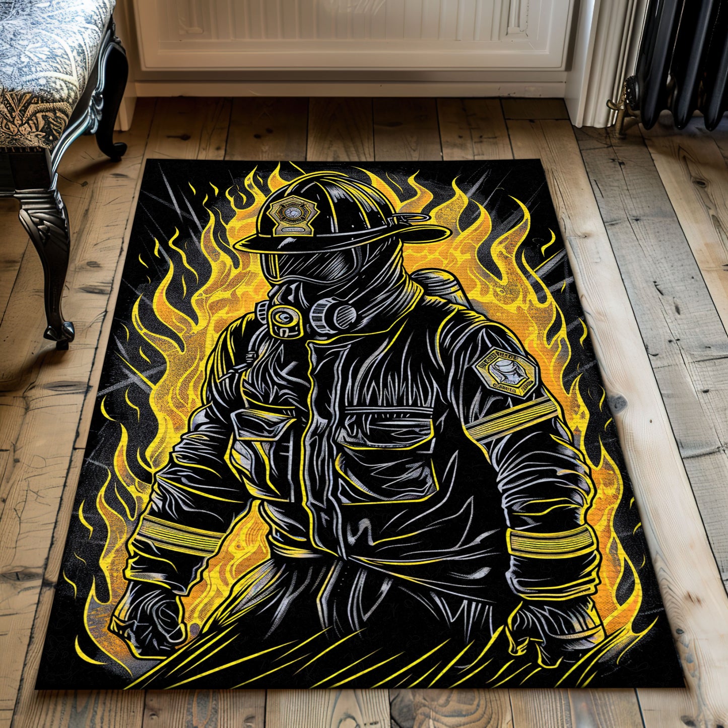 Bold Firefighter Rectangular Rug: Add Action to Your Living Space, Firefighter Rugs for Living Room Bedroom, Firefighter Rectangular Rugs Full Size FR23