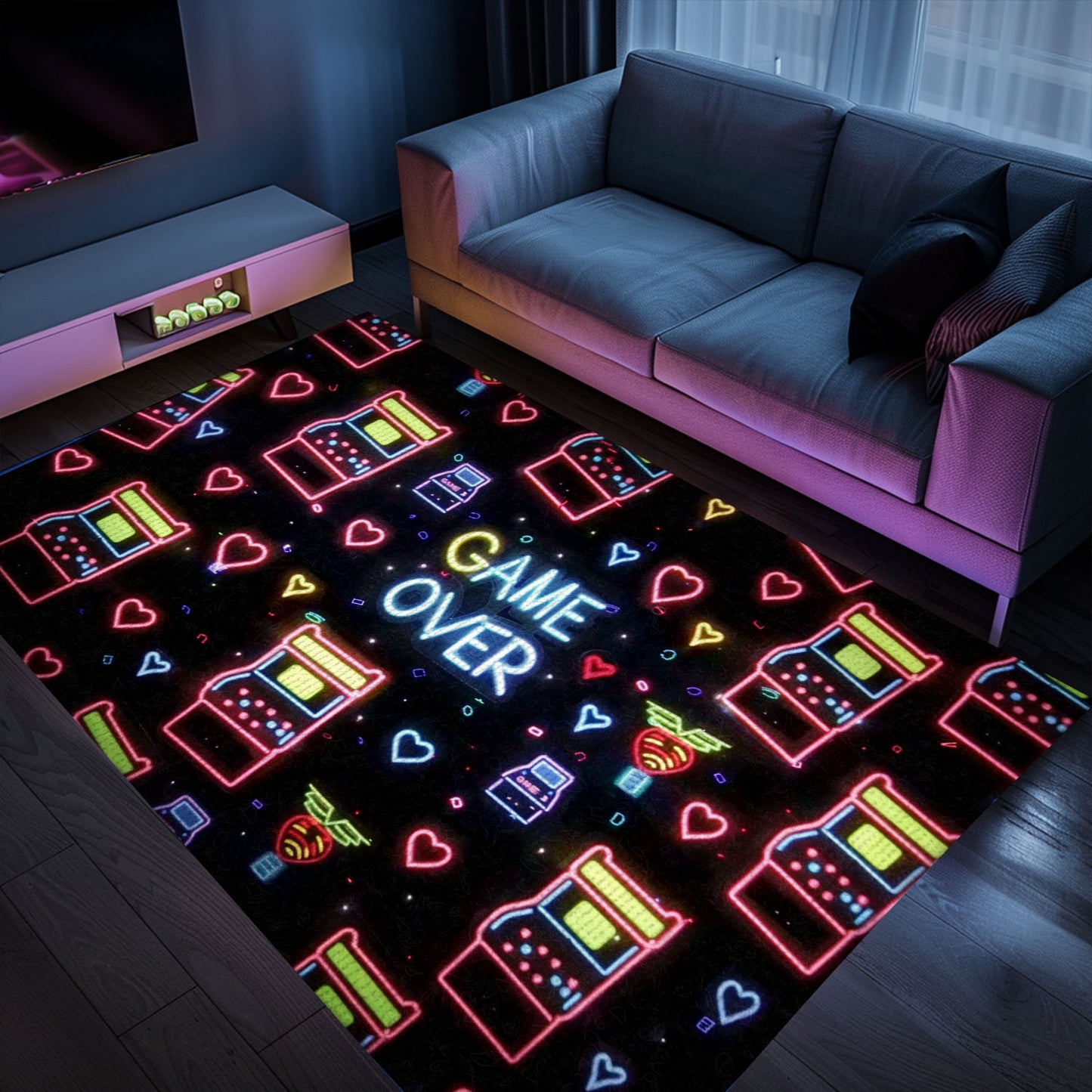 Stylish Neon Video Game Retro Arcade Game Room Area Rug: Perfect for Gamers' Bedrooms and Living Rooms, Arcade Decor, Gift for Gamers, Video Game Lovers G118