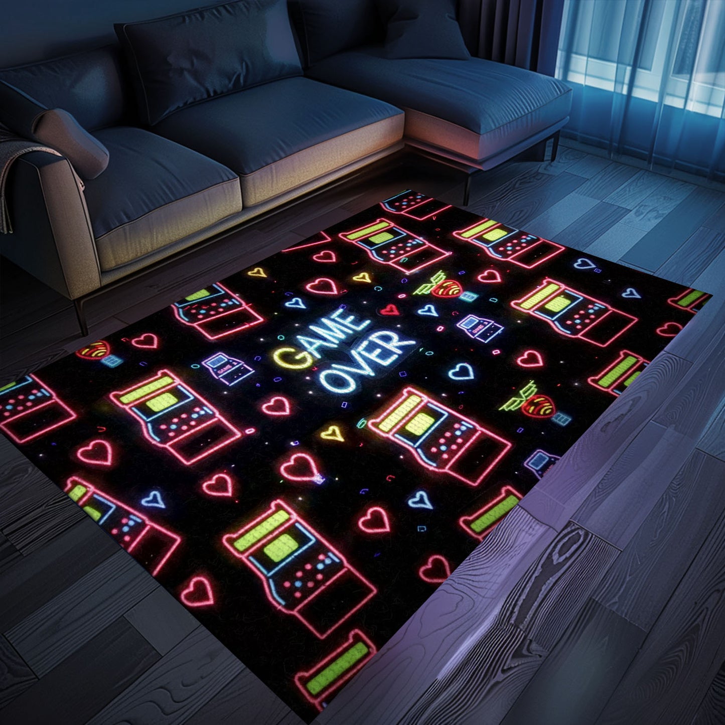 Stylish Neon Video Game Retro Arcade Game Room Area Rug: Perfect for Gamers' Bedrooms and Living Rooms, Arcade Decor, Gift for Gamers, Video Game Lovers G118