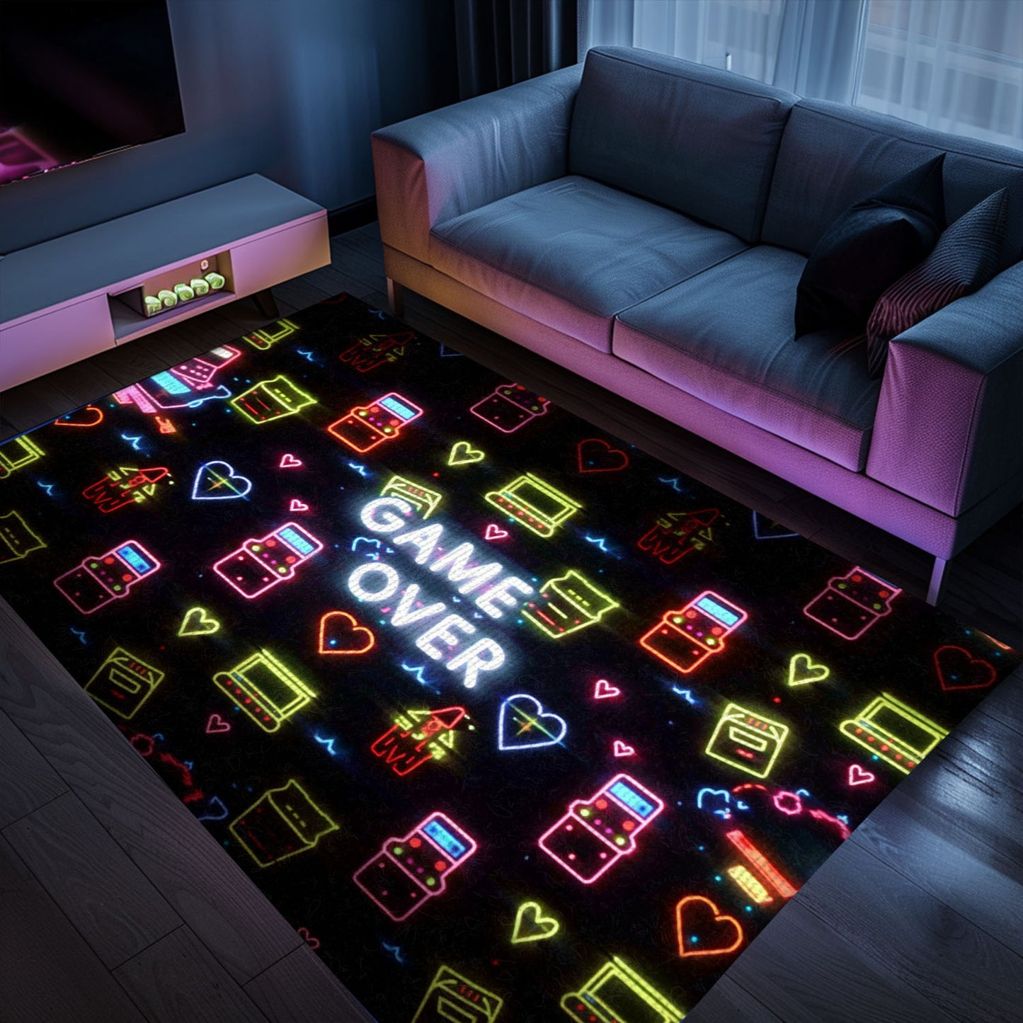 Unique Neon Video Game Retro Arcade Game Room Area Rug: Ideal Decor for Retro Gaming Enthusiasts, Arcade Decor, Gift for Gamers, Video Game Lovers G114