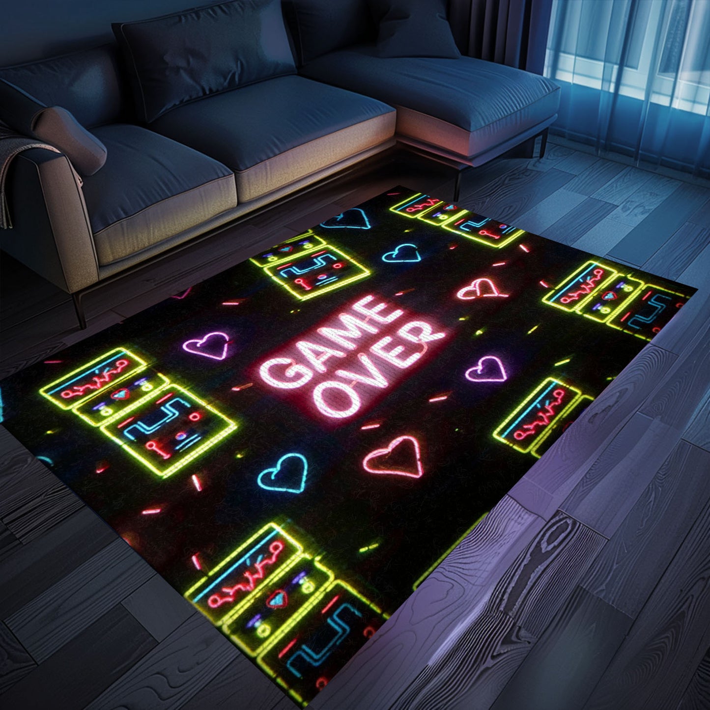 Vibrant Neon Video Game Retro Arcade Game Room Area Rug: Perfect for Creating a Gaming Haven at Home, Arcade Decor, Gift for Gamers, Video Game Lovers G111