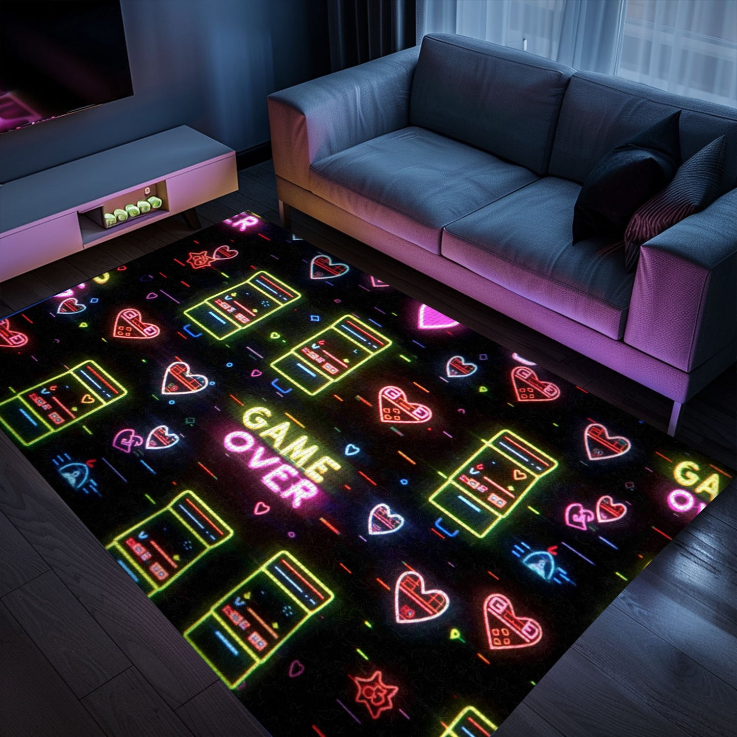 Neon Video Game Retro Arcade Game Room Area Rug: Enhance Your Home with Retro Gaming Vibes, Arcade Decor, Gift for Gamers, Video Game Lovers G110