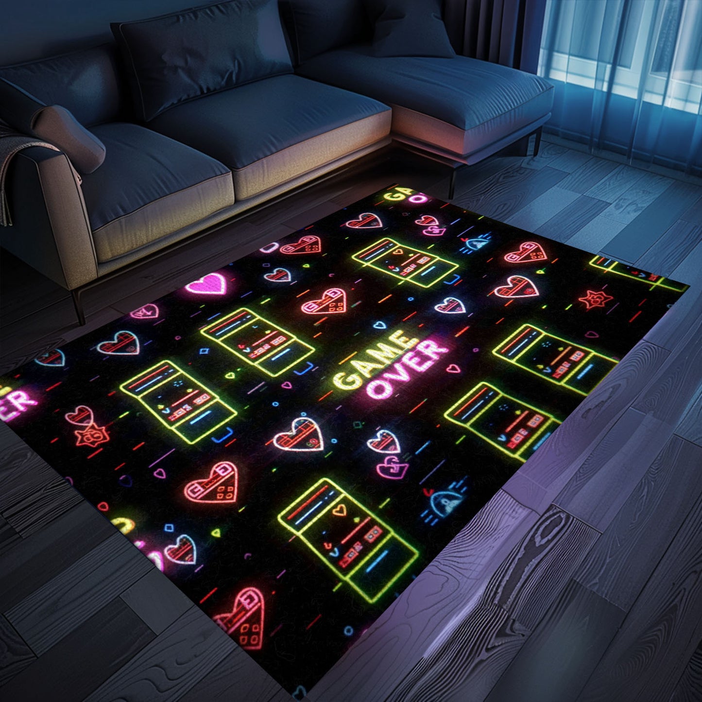 Neon Video Game Retro Arcade Game Room Area Rug: Enhance Your Home with Retro Gaming Vibes, Arcade Decor, Gift for Gamers, Video Game Lovers G110