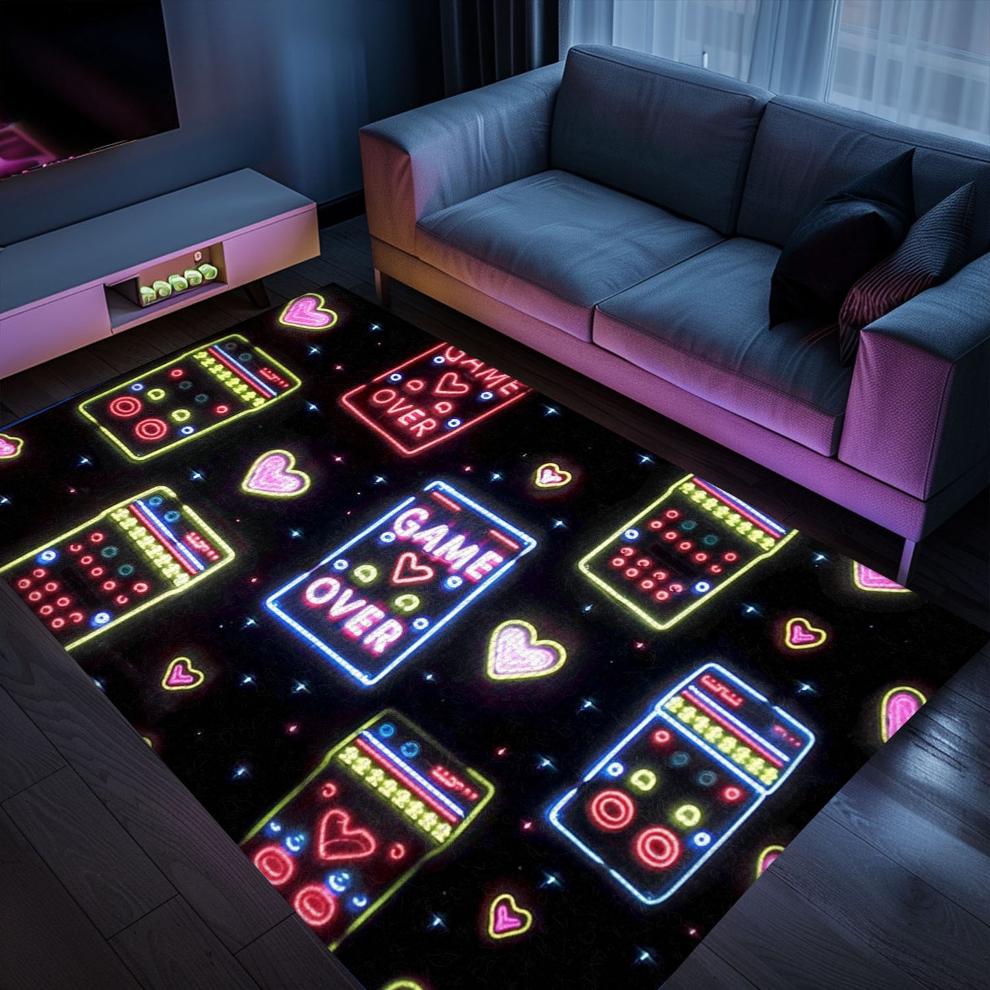 Unique Neon Video Game Retro Arcade Game Room Area Rug: Bring the Arcade Experience Home, Perfect Gift, Arcade Decor, Gift for Gamers, Video Game Lovers G105