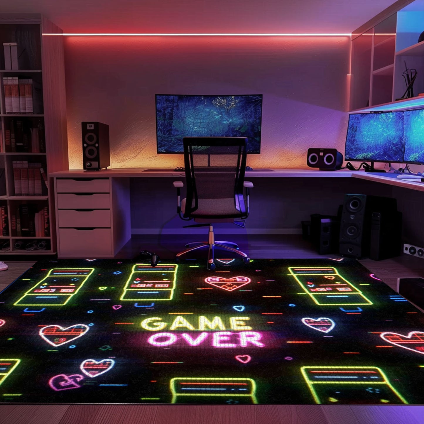 Vibrant Neon Video Game Retro Arcade Rug for Bedroom, Ideal for Gamers and Unique Arcade Decor, Arcade Decor, Gift for Gamers, Video Game Lovers G100