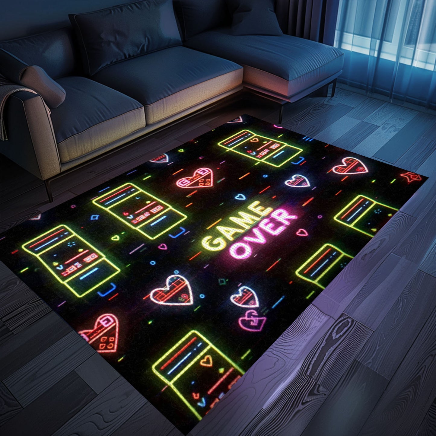 Vibrant Neon Video Game Retro Arcade Rug for Bedroom, Ideal for Gamers and Unique Arcade Decor, Arcade Decor, Gift for Gamers, Video Game Lovers G100