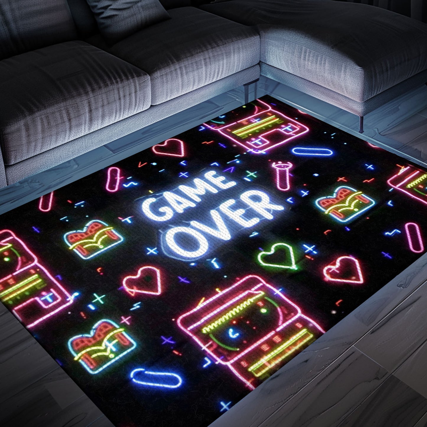 Neon Video Game Retro Arcade Game Room Area Rug, Ideal Decor for Living Room and Gift for Gamers, Arcade Decor, Gift for Gamers, Video Game Lovers G99