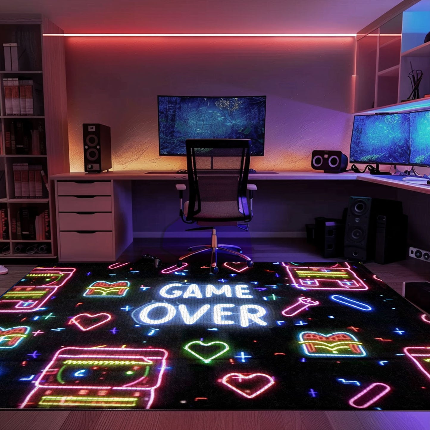 Neon Video Game Retro Arcade Game Room Area Rug, Ideal Decor for Living Room and Gift for Gamers, Arcade Decor, Gift for Gamers, Video Game Lovers G99