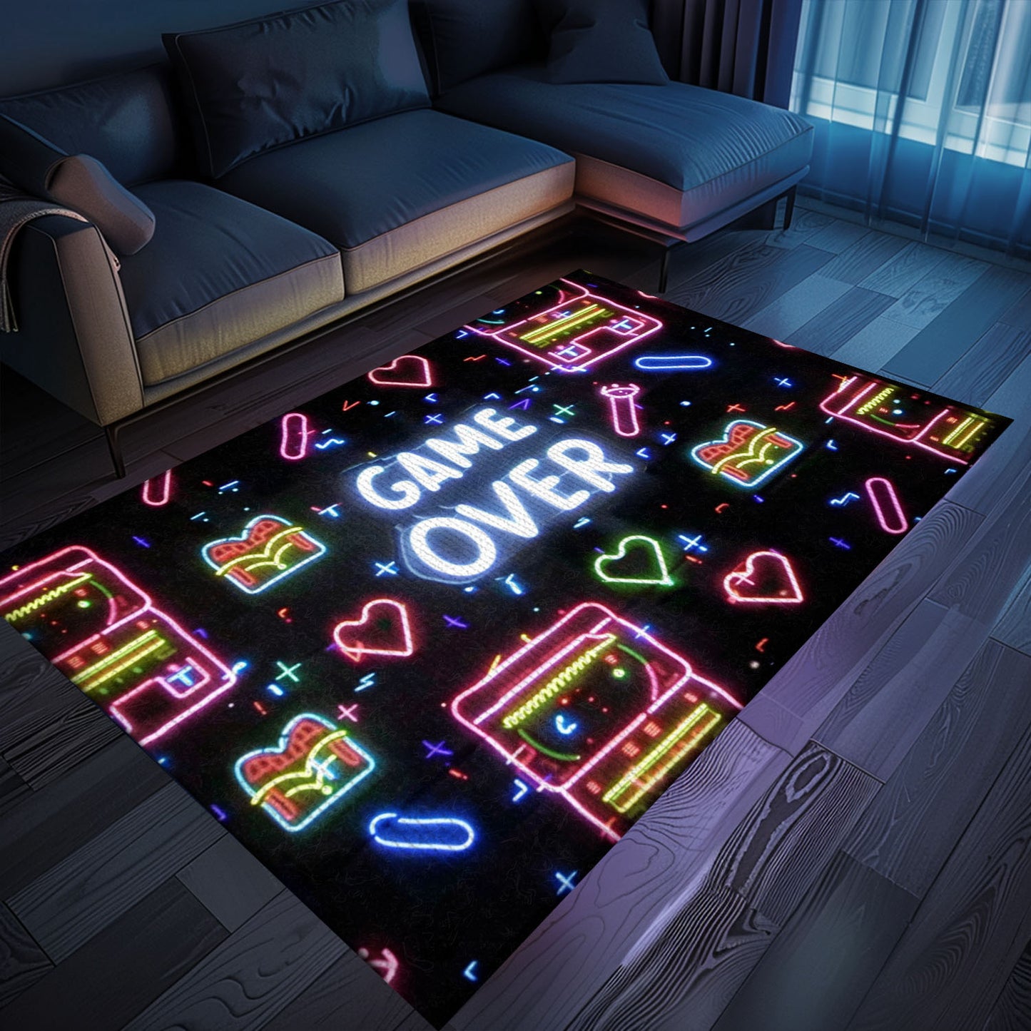 Neon Video Game Retro Arcade Game Room Area Rug, Ideal Decor for Living Room and Gift for Gamers, Arcade Decor, Gift for Gamers, Video Game Lovers G99