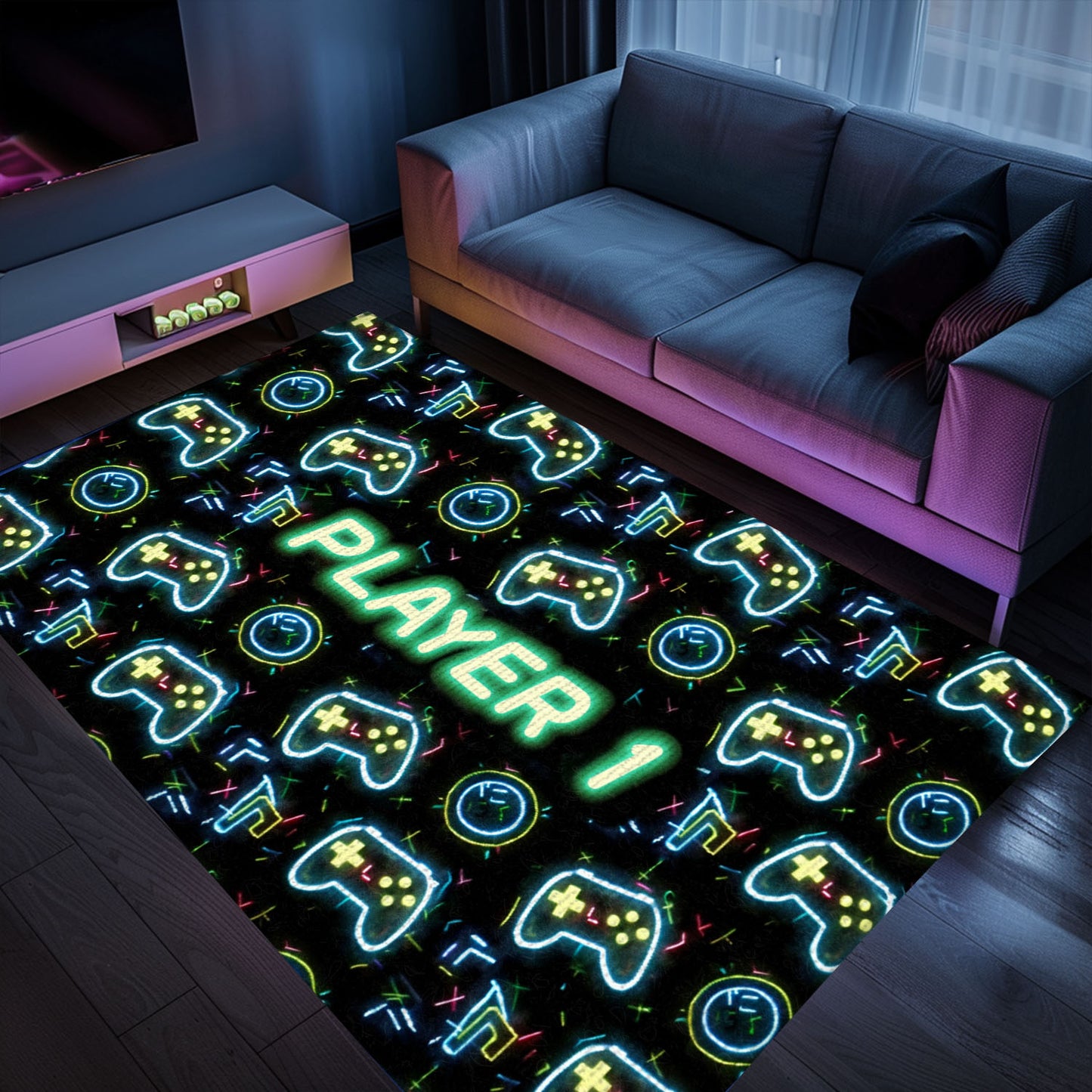 Neon Video Game Retro Arcade Rug for Living Room, Ideal Decor for Gamers and Arcade Enthusiasts, Arcade Decor, Gift for Gamers, Video Game Lovers G84